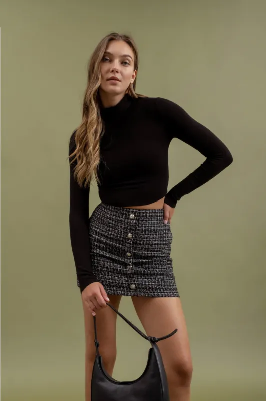 BUTTON DOWN TWEED MINI SKIRT sold by Blu Pepper