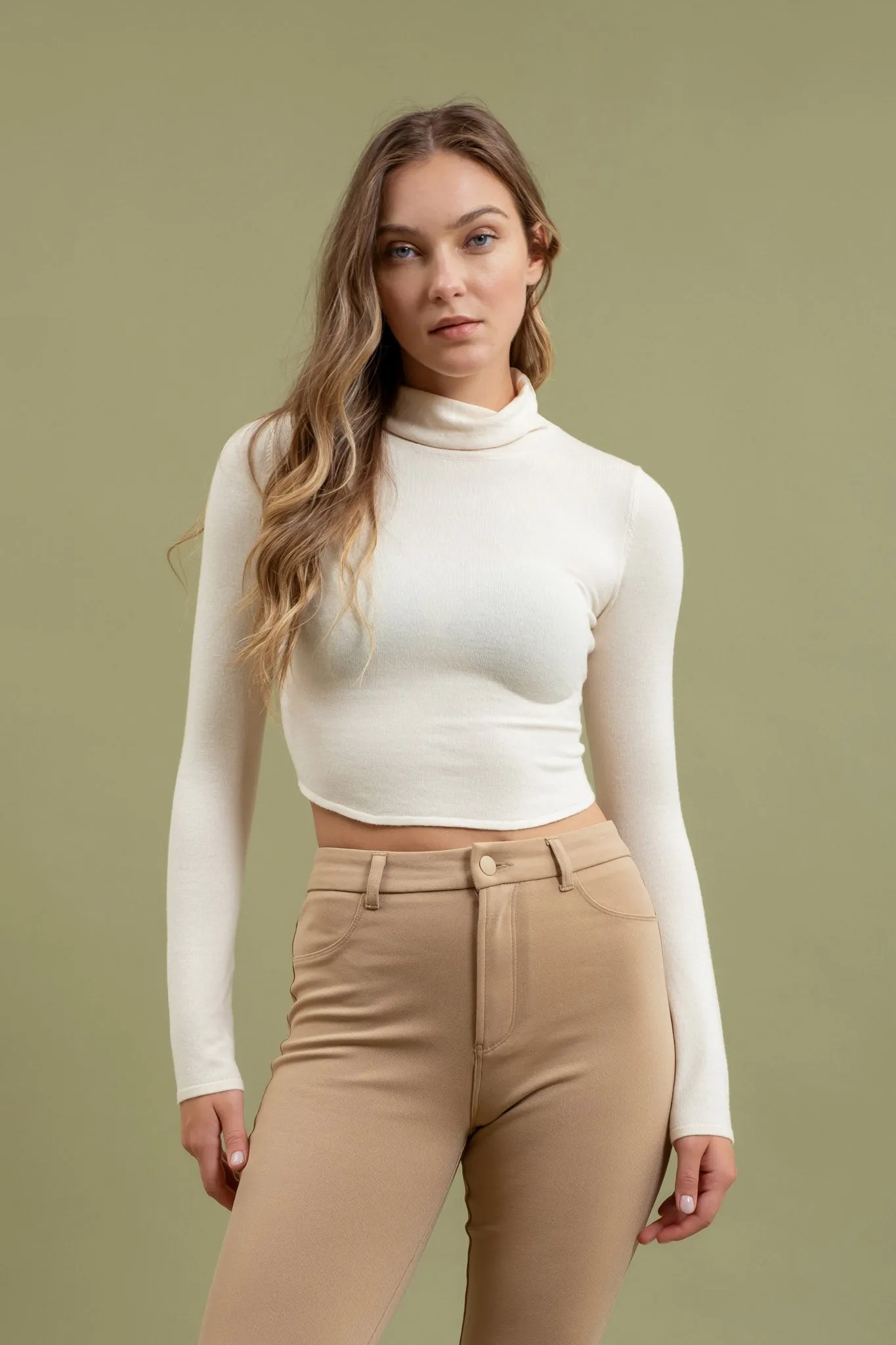 DRAPE TURTLENECK CROPPED KNIT SWEATER sold by Blu Pepper product image thumbnail 4