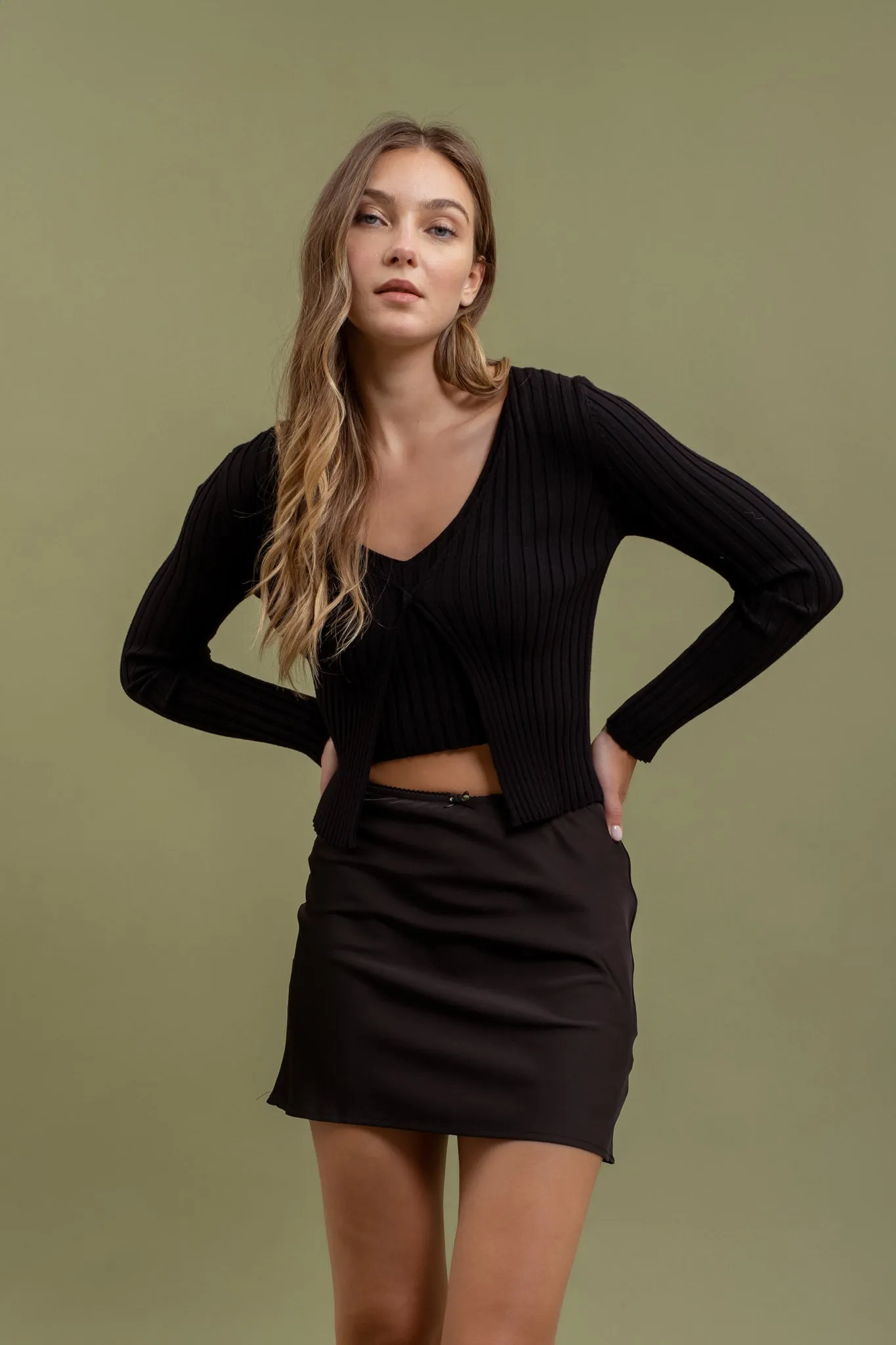 LONG SLEEVE TWOFER RIBBED SWEATER sold by Blu Pepper product image thumbnail 5