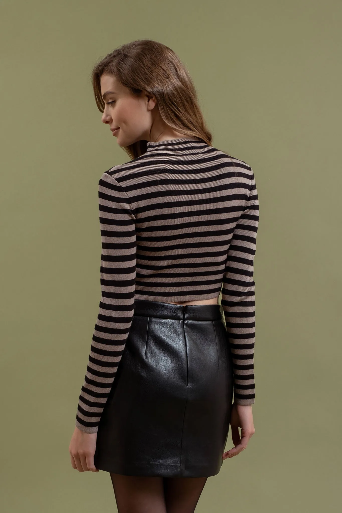STRIPE MOCK NECK LONG SLEEVE CROPPED SWEATER sold by Blu Pepper product image thumbnail 5