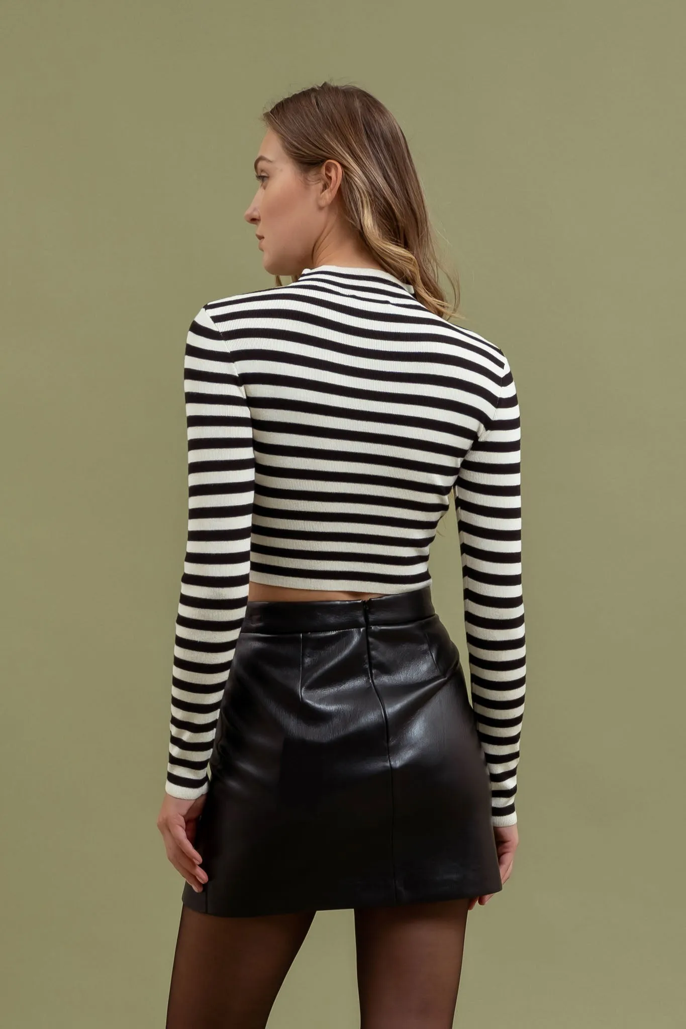 STRIPE MOCK NECK LONG SLEEVE CROPPED SWEATER sold by Blu Pepper product image thumbnail 2