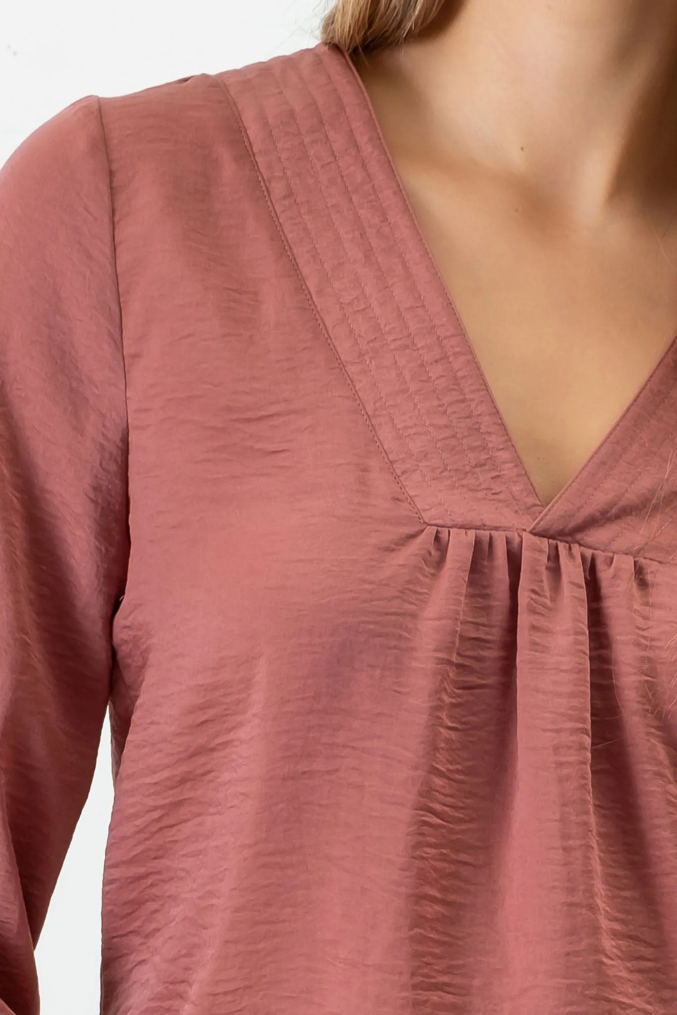 TEXTURED SATIN V NECK LONG SLEEVE BLOUSE sold by Blu Pepper product image thumbnail 4