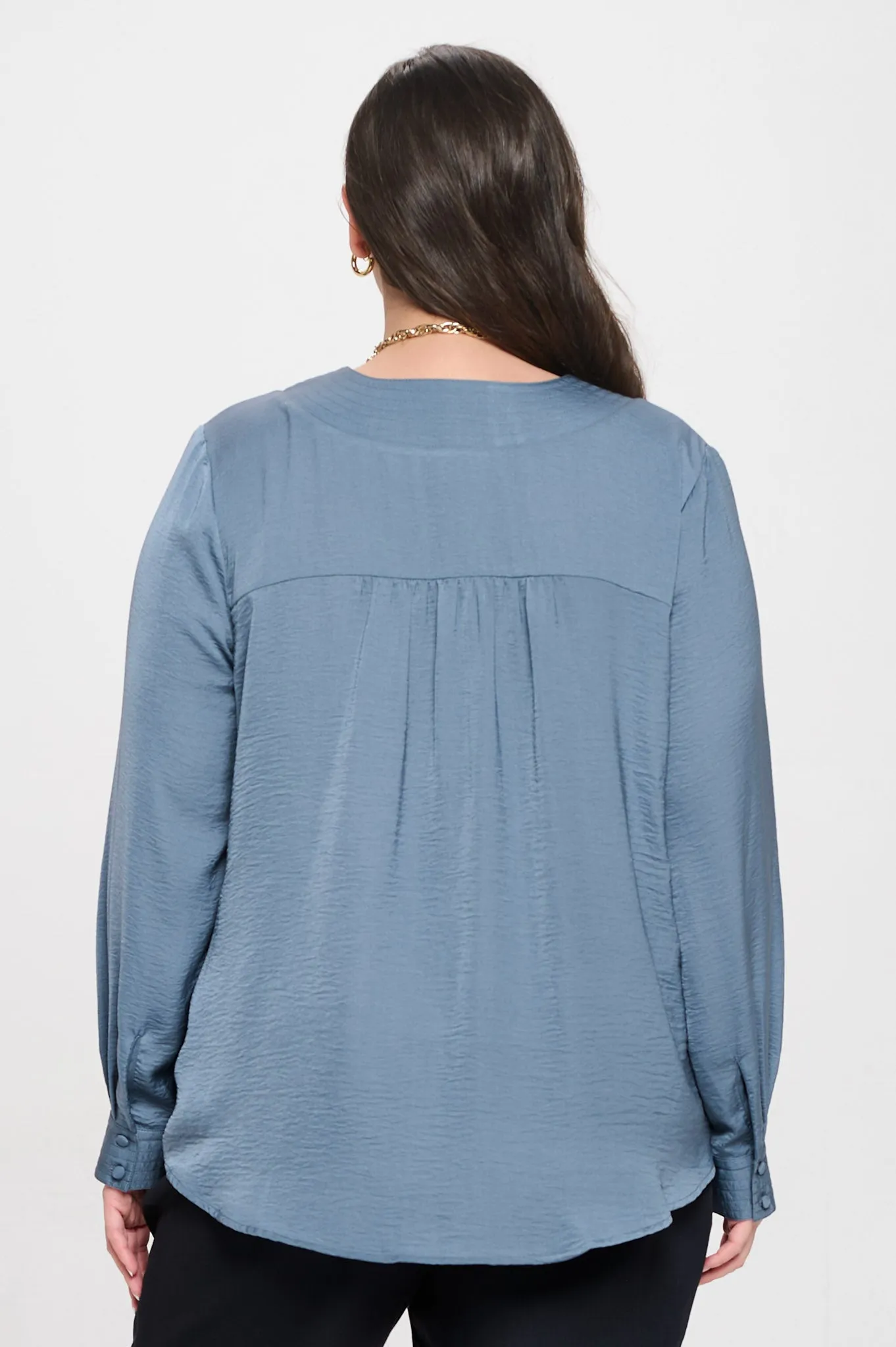 PLUS TEXTURED SATIN V NECK LONG SLEEVE BLOUSE sold by Blu Pepper product image thumbnail 2