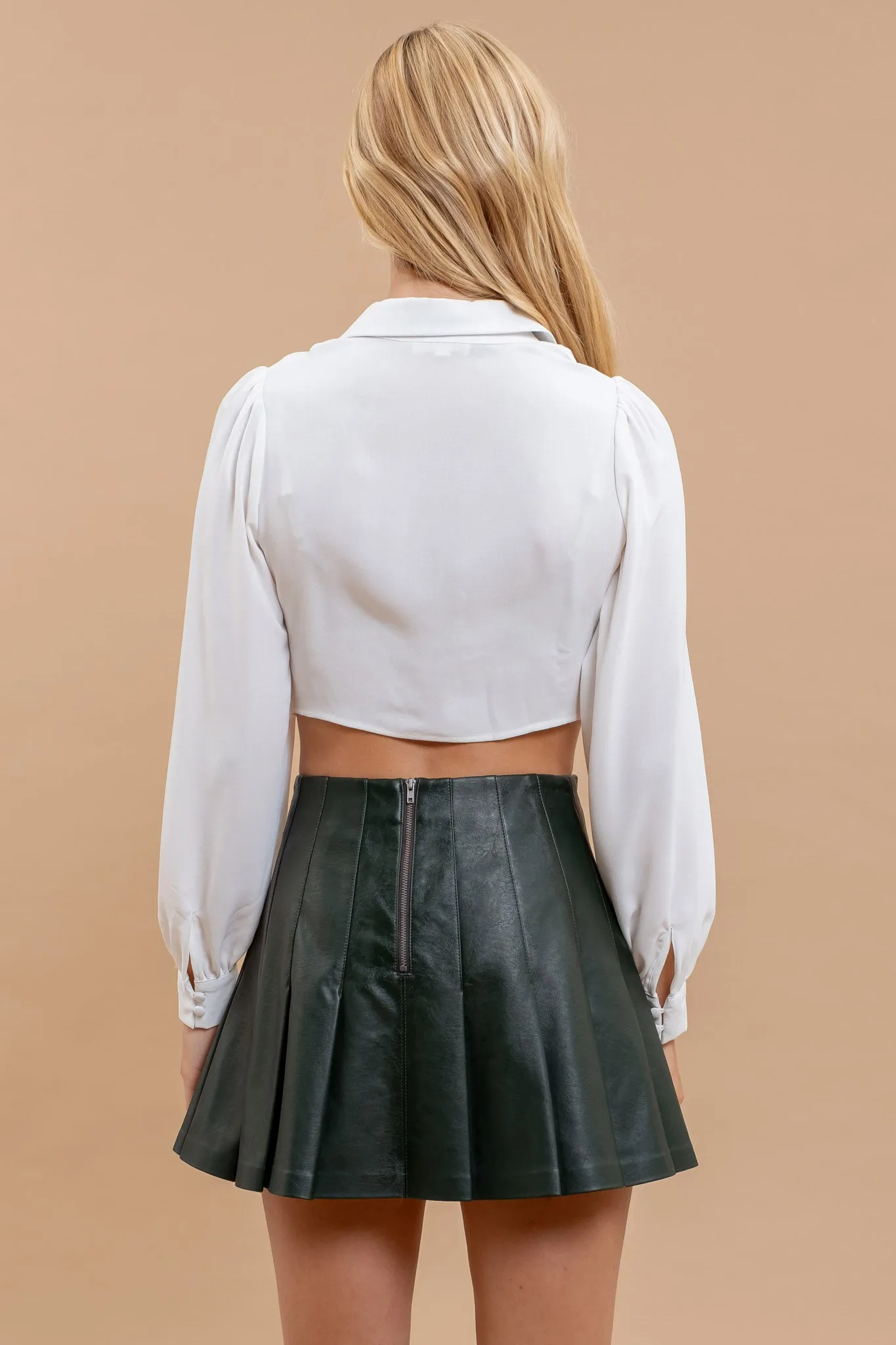 COLLARED BUTTON DOWN LONG SLEEVE CORSET TOP sold by Blu Pepper product image thumbnail 2