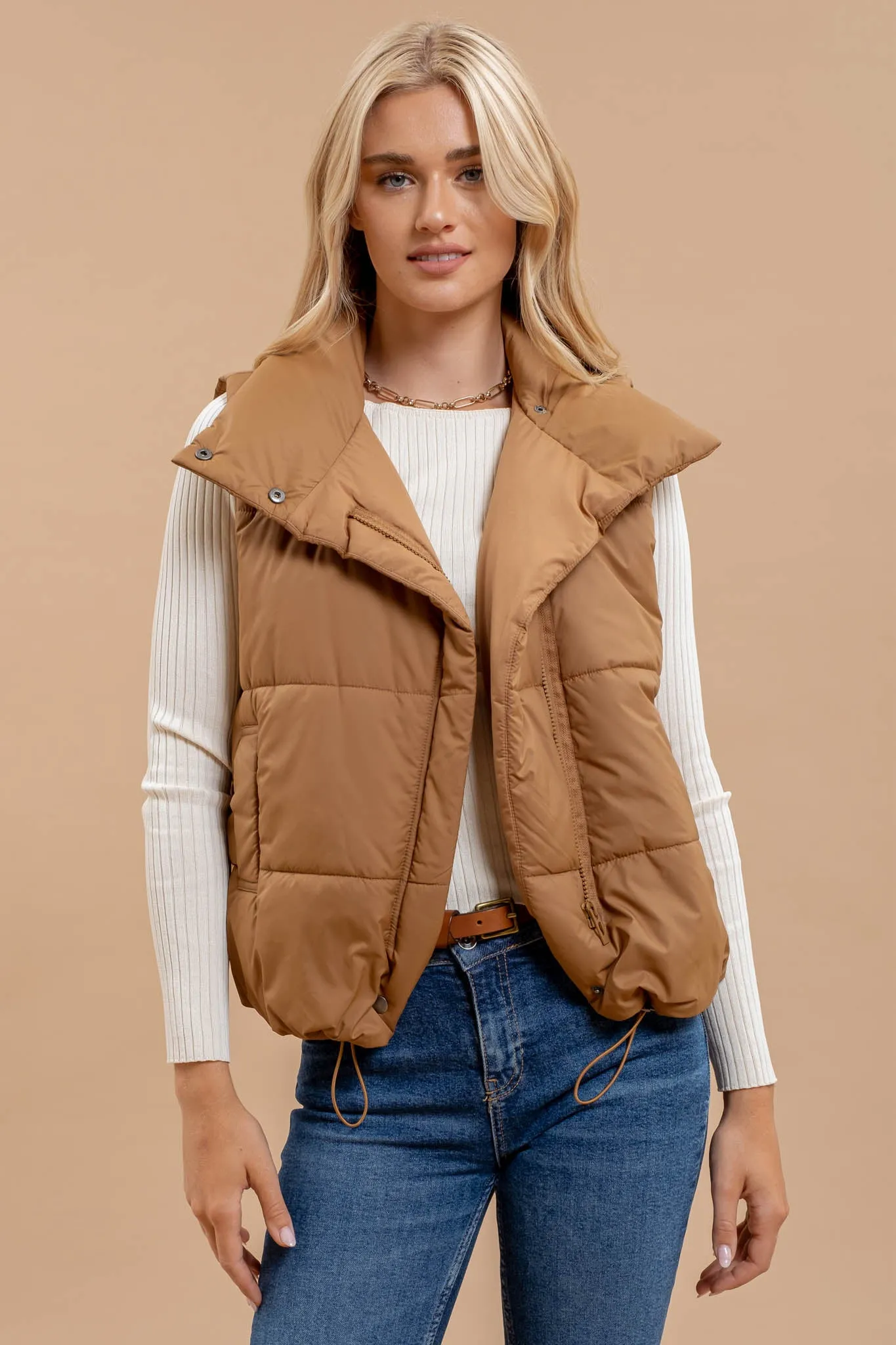 ASYMMETRICAL ZIP UP HIGH NECK PUFFER VEST sold by Blu Pepper product image thumbnail 5