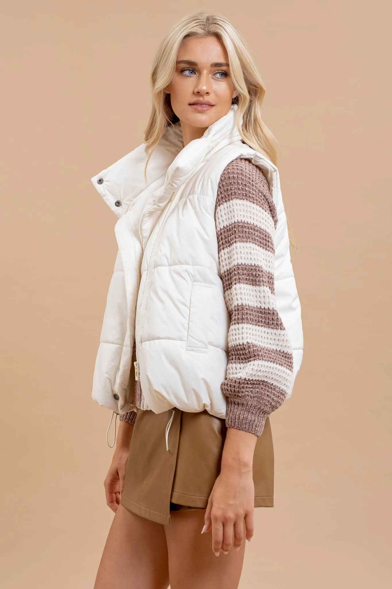 ASYMMETRICAL ZIP UP HIGH NECK PUFFER VEST sold by Blu Pepper product image thumbnail 3