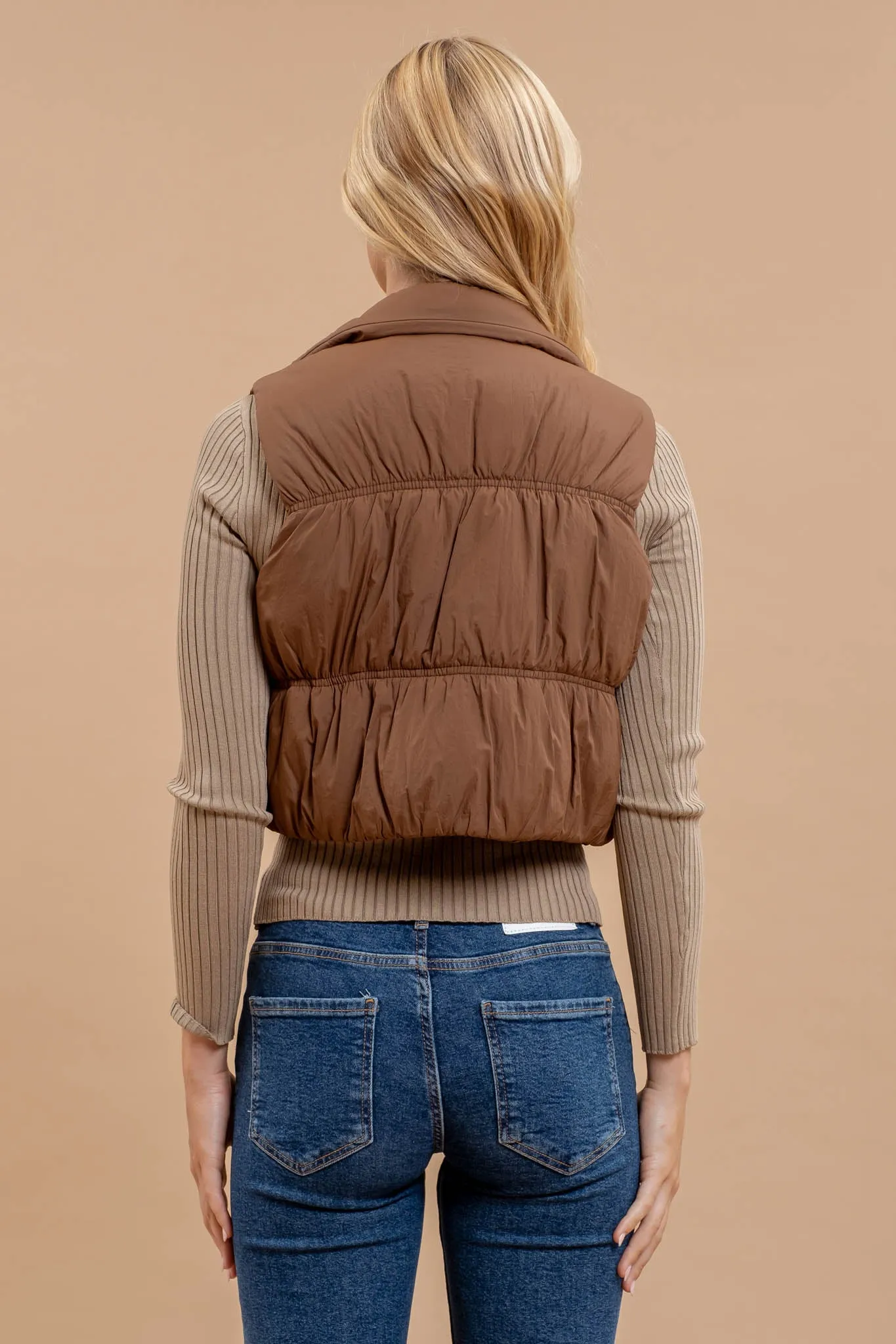 COLLARED ZIP UP CROPPED PUFFER VEST sold by Blu Pepper product image thumbnail 2
