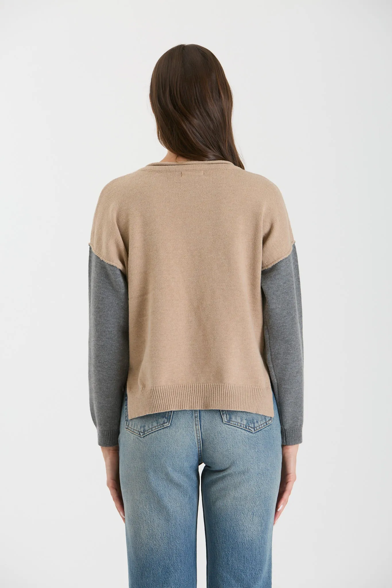 COLORBLOCK RAW EDGE LONG SLEEVE KNIT SWEATER sold by Blu Pepper product image thumbnail 2
