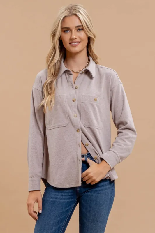 COLLARED BUTTON DOWN LONG SLEEVE SHACKET sold by Blu Pepper