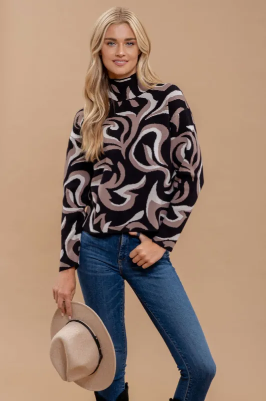 MARBLE TURTLENECK LONG SLEEVE KNIT SWEATER made by Blu Pepper