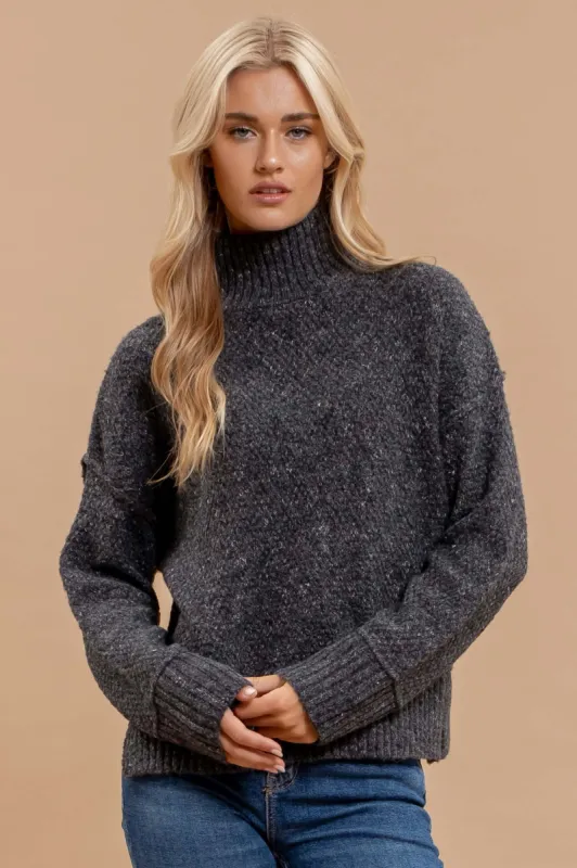 WOOL BLEND TURTLENECK LONG SLEEVE SWEATER sold by Blu Pepper