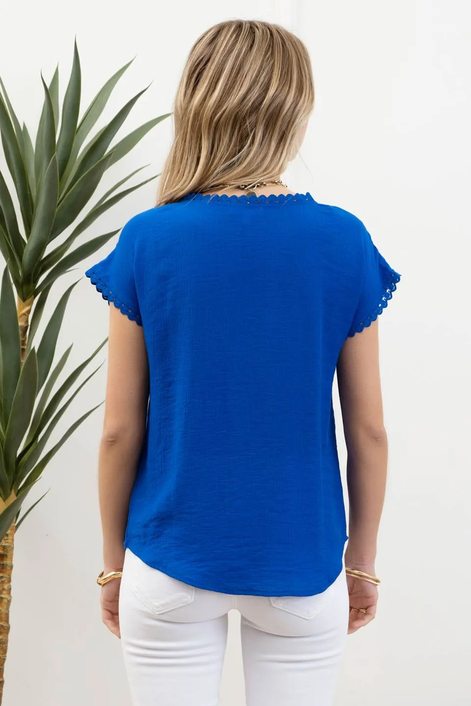 FLORAL EMBROIDERY SCALLOP LACE TRIM BLOUSE sold by Blu Pepper product image thumbnail 2