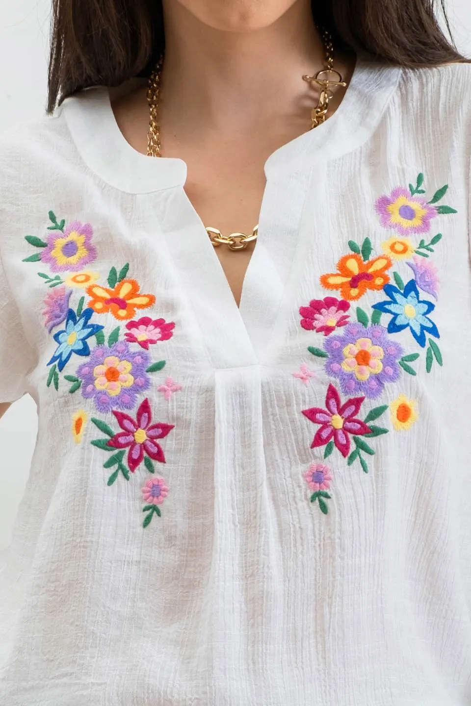 FLORAL EMBROIDERY SPLIT NECK BLOUSE sold by Blu Pepper product image thumbnail 4