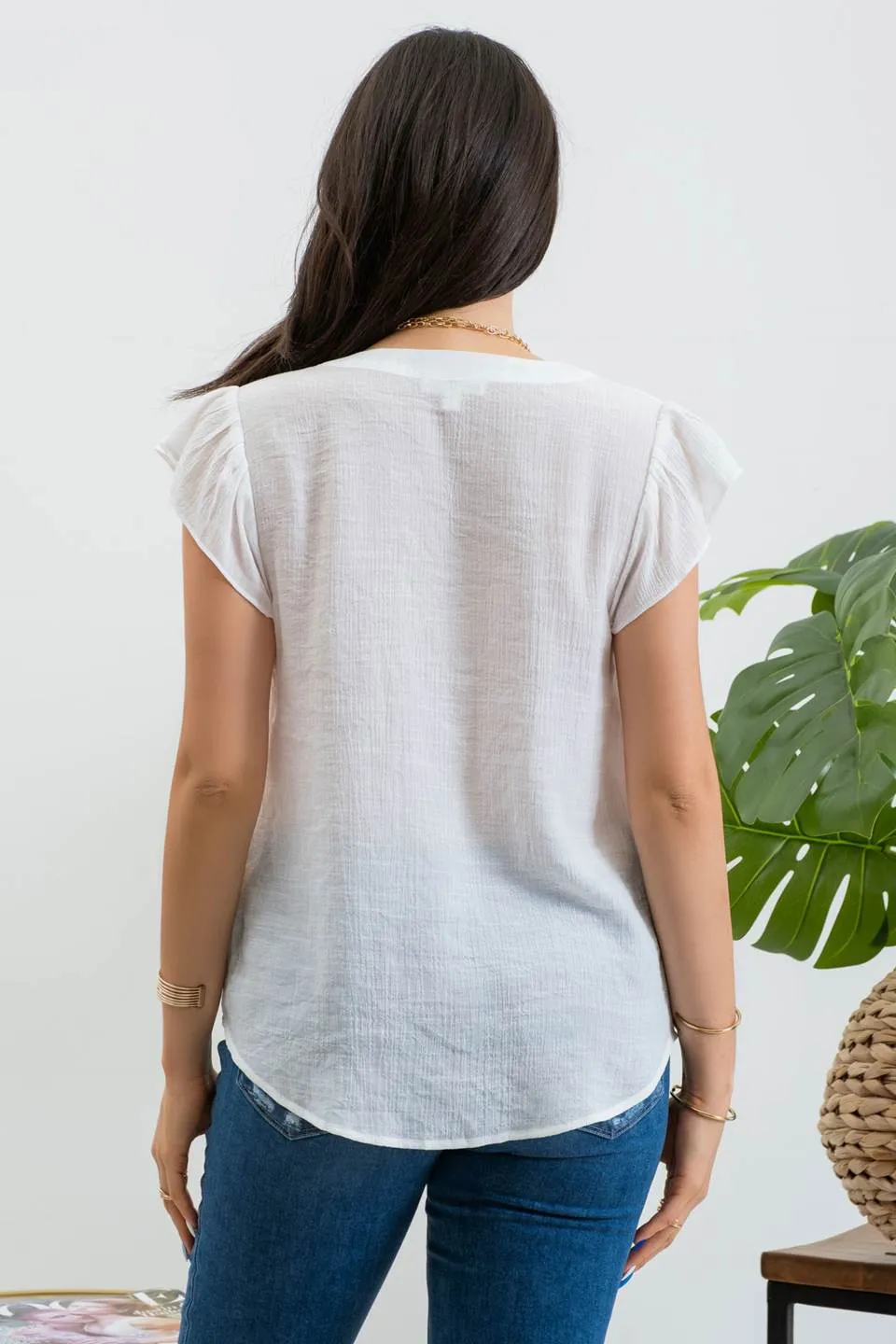 FLORAL EMBROIDERY SPLIT NECK BLOUSE sold by Blu Pepper product image thumbnail 2