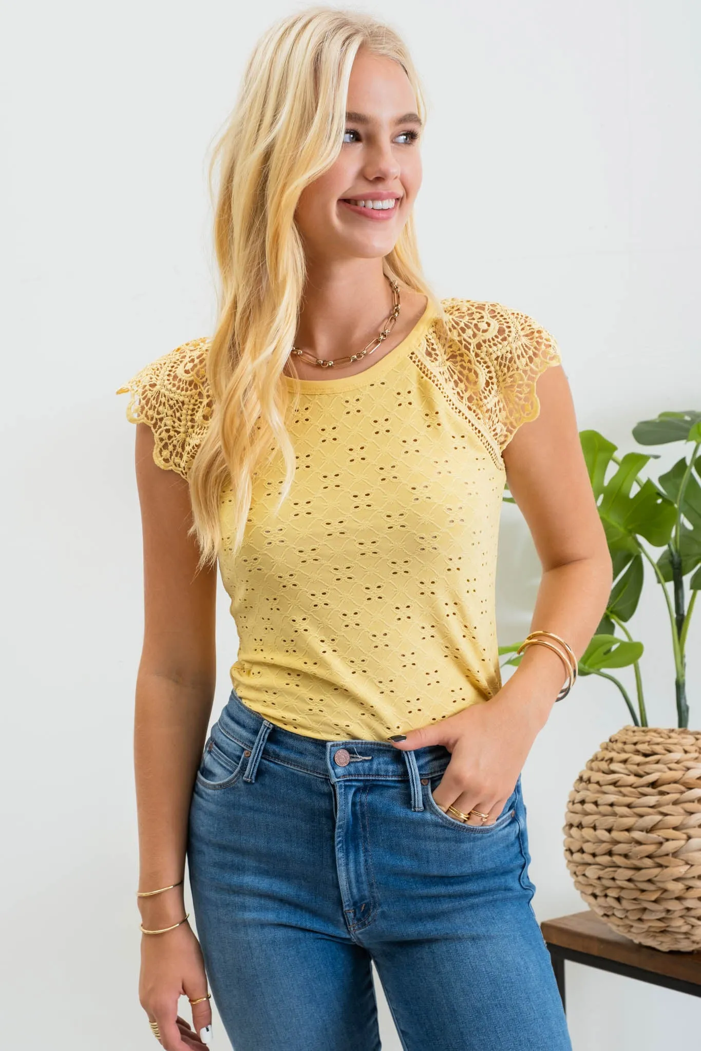 EYELET EMBROIDERY KNIT TOP sold by Blu Pepper product image thumbnail 5