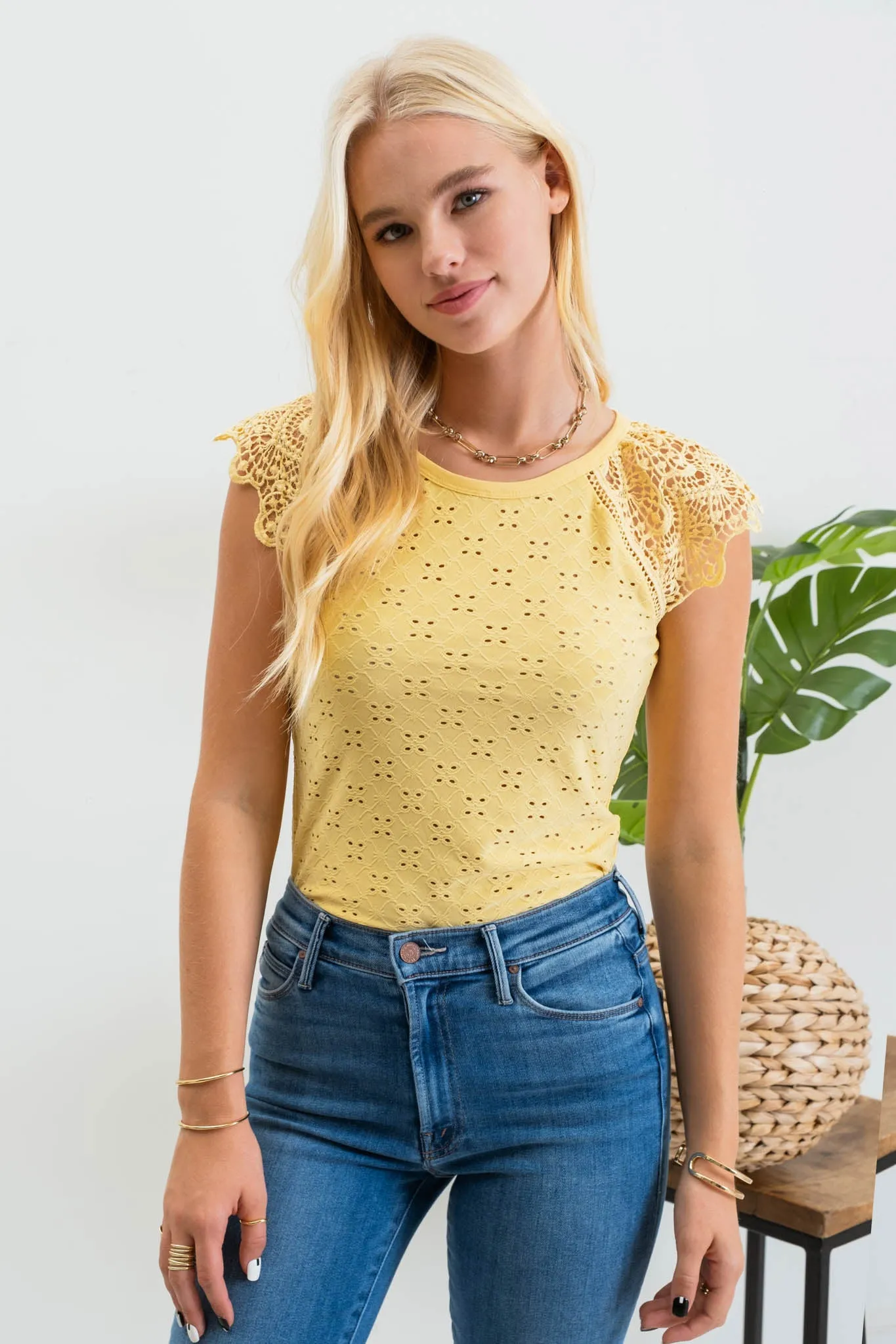 EYELET EMBROIDERY KNIT TOP sold by Blu Pepper product image thumbnail 4