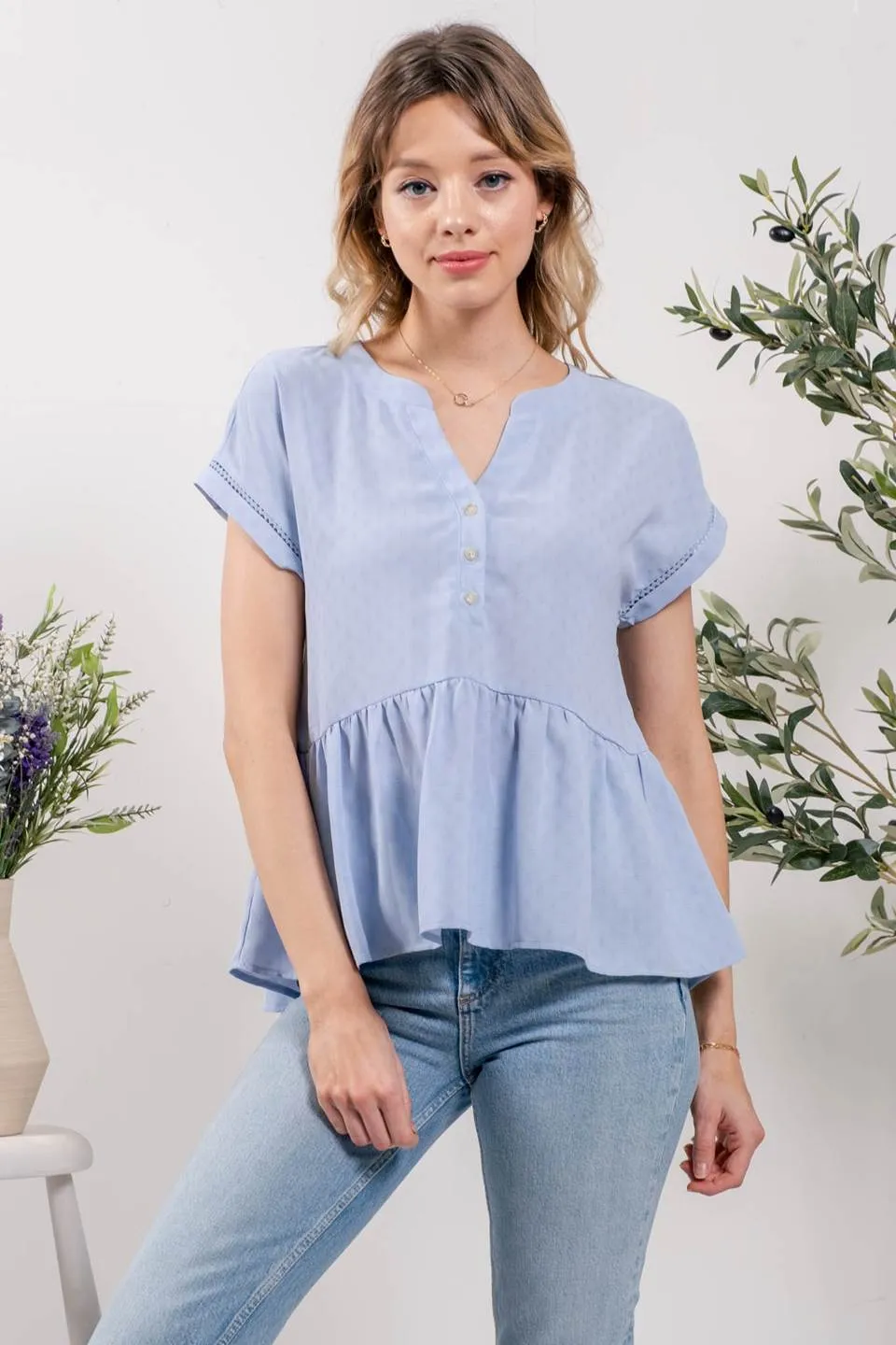 RUFFLE HEM SOLID WOVEN TOP sold by Blu Pepper product image thumbnail 5