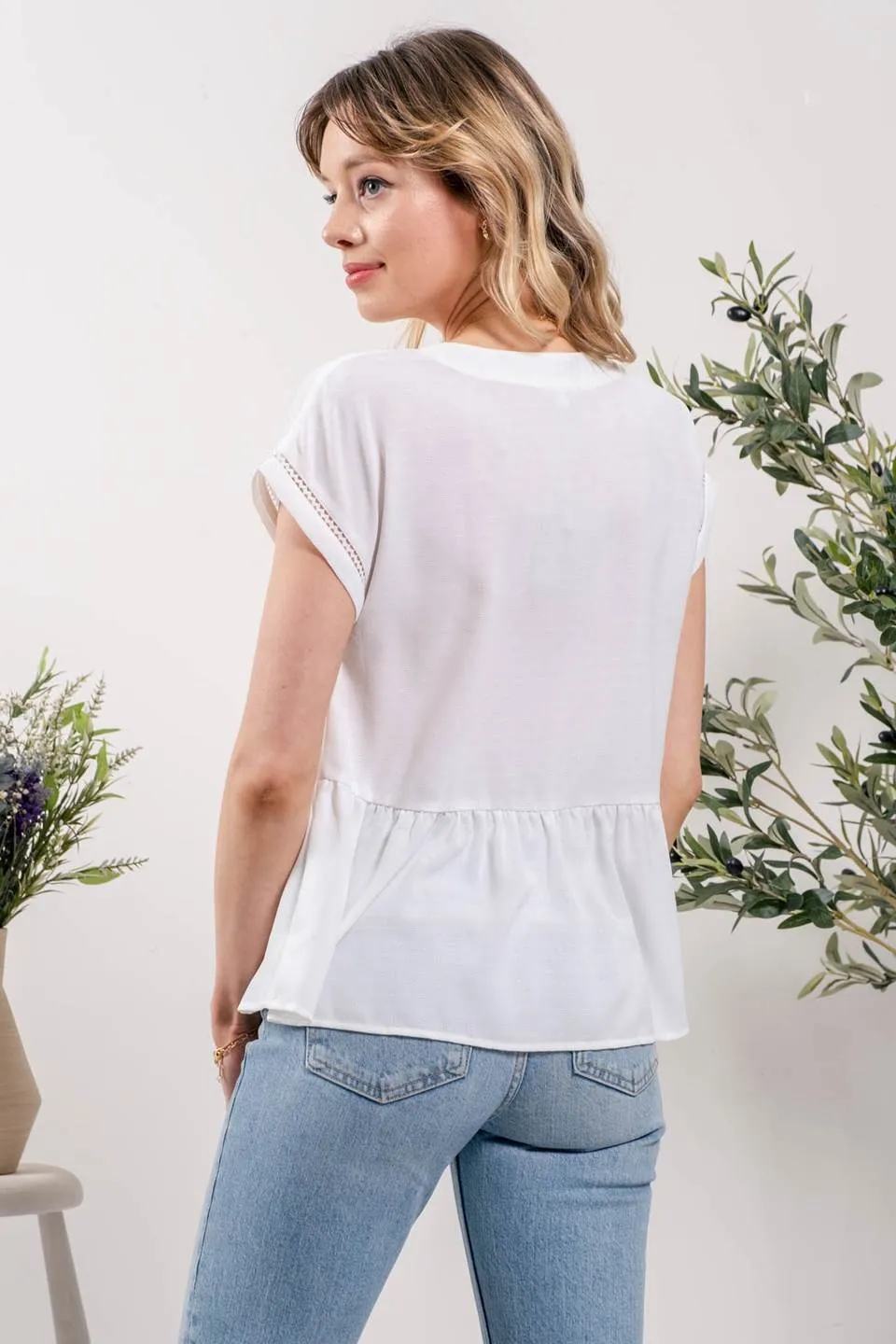 RUFFLE HEM SOLID WOVEN TOP sold by Blu Pepper product image thumbnail 2