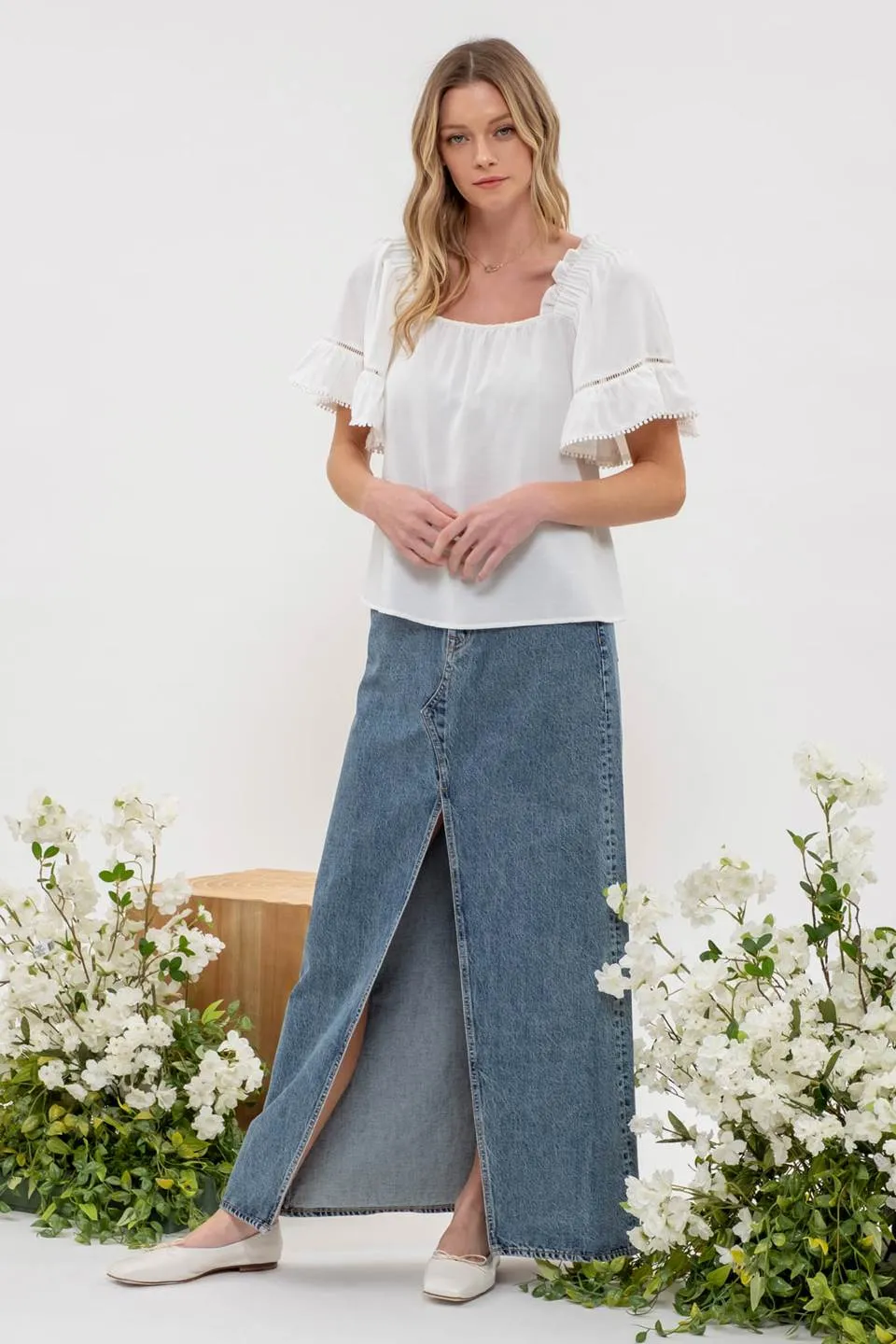 POM POM RUFFLE SLEEVE BLOUSE sold by Blu Pepper product image thumbnail 5