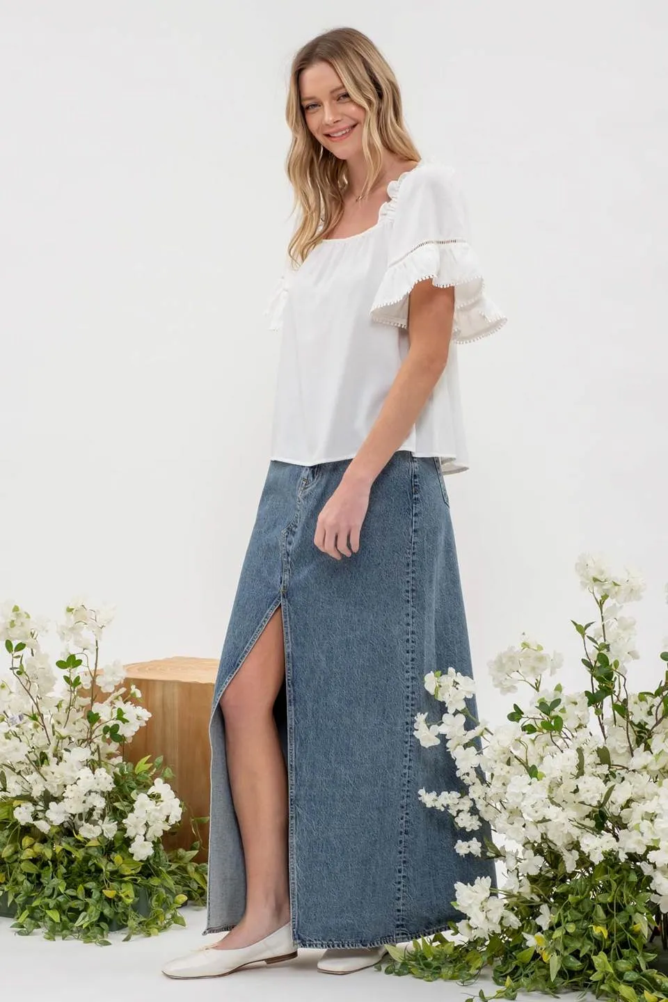 POM POM RUFFLE SLEEVE BLOUSE sold by Blu Pepper product image thumbnail 3