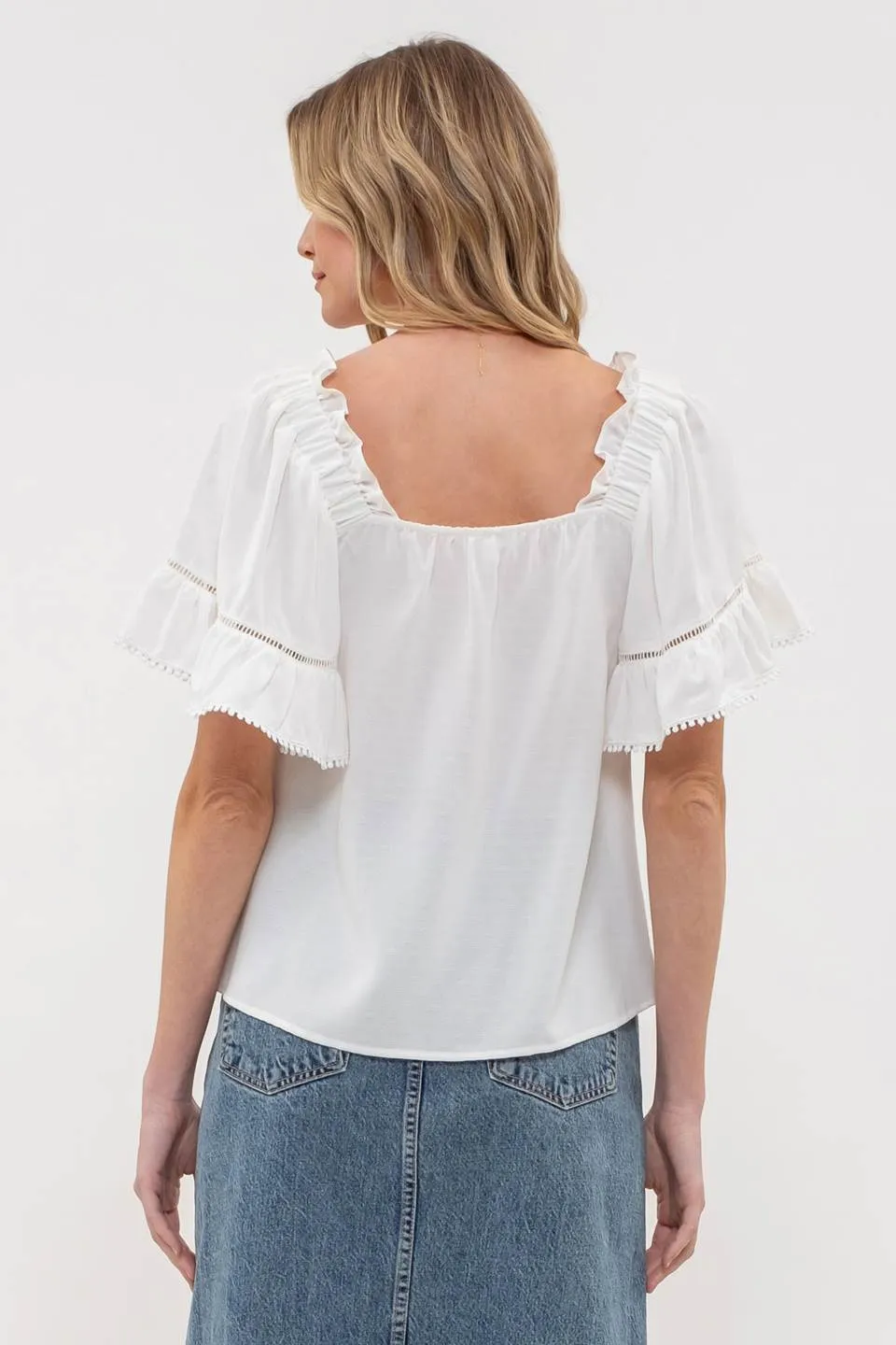POM POM RUFFLE SLEEVE BLOUSE sold by Blu Pepper product image thumbnail 2