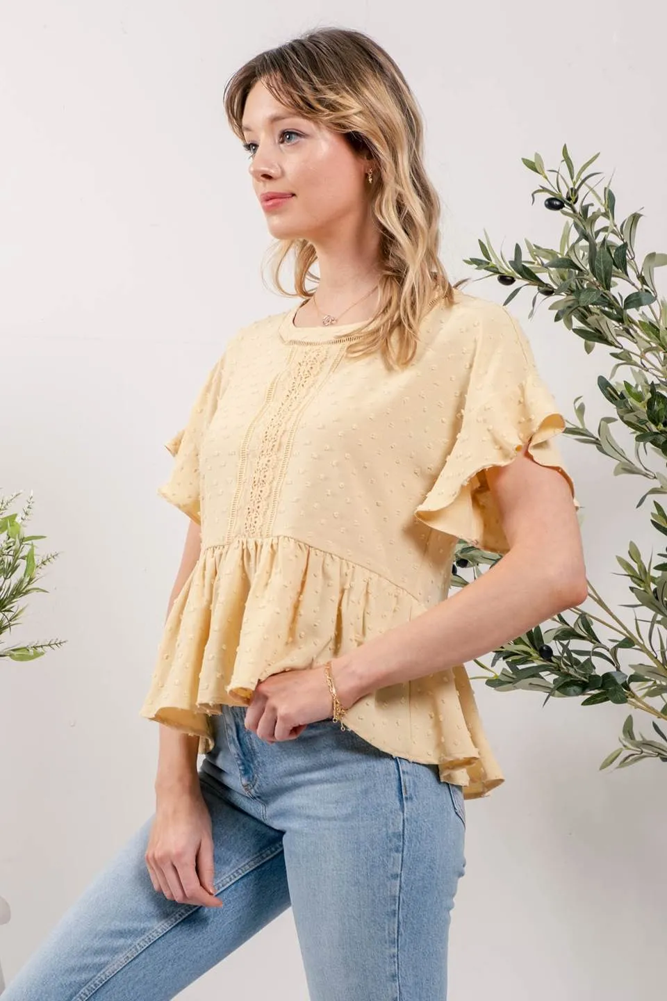 FLOUNCE HEM TEXTURED WOVEN TOP sold by Blu Pepper product image thumbnail 3