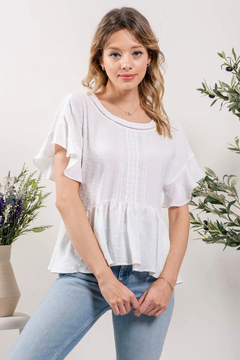 FLOUNCE HEM TEXTURED WOVEN TOP sold by Blu Pepper product image thumbnail 5