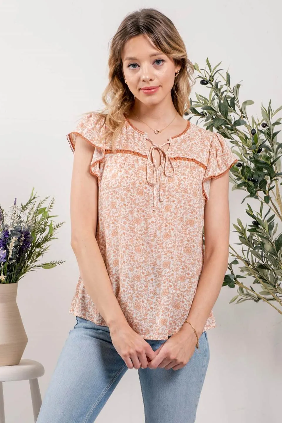 LINE LACE DETAIL WOVEN TOP sold by Blu Pepper product image thumbnail 4
