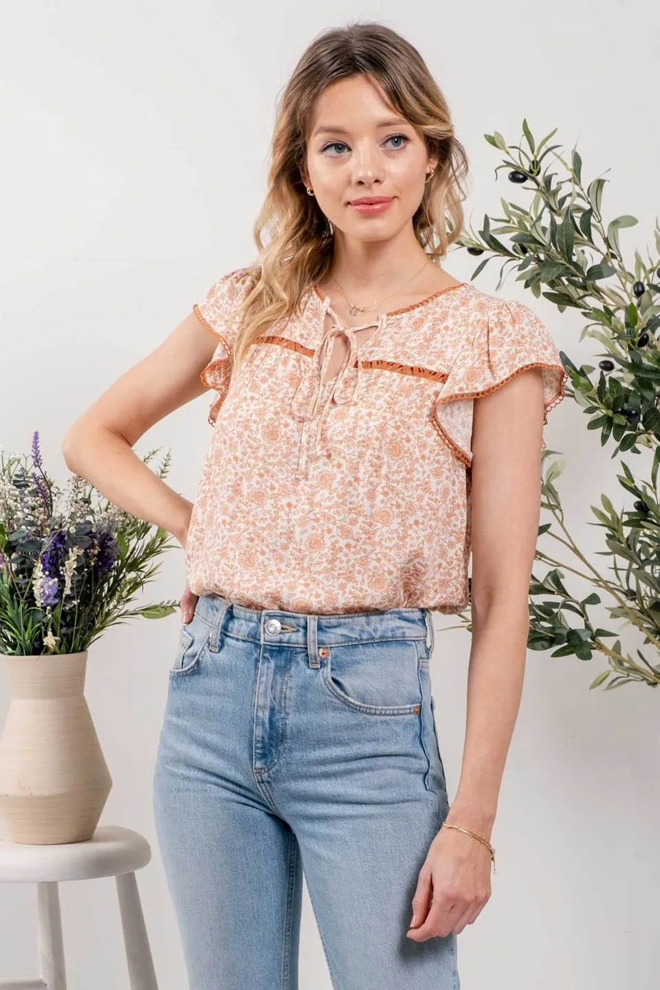LINE LACE DETAIL WOVEN TOP sold by Blu Pepper product image thumbnail 3