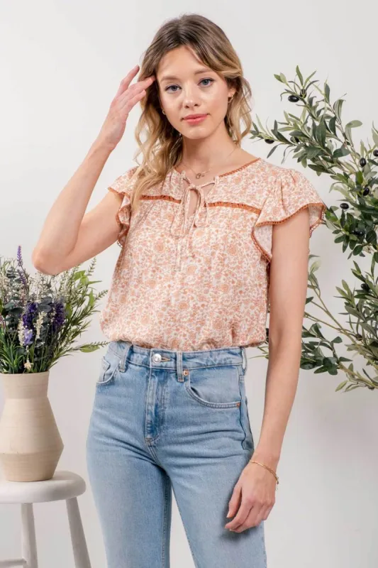 LINE LACE DETAIL WOVEN TOP sold by Blu Pepper