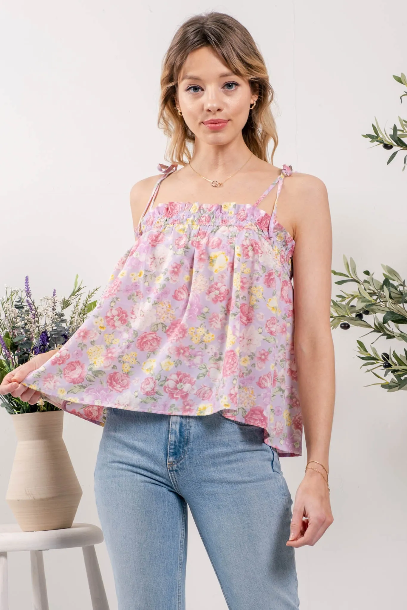 TIE STRAP TUNIC FLORAL TOP sold by Blu Pepper product image thumbnail 5