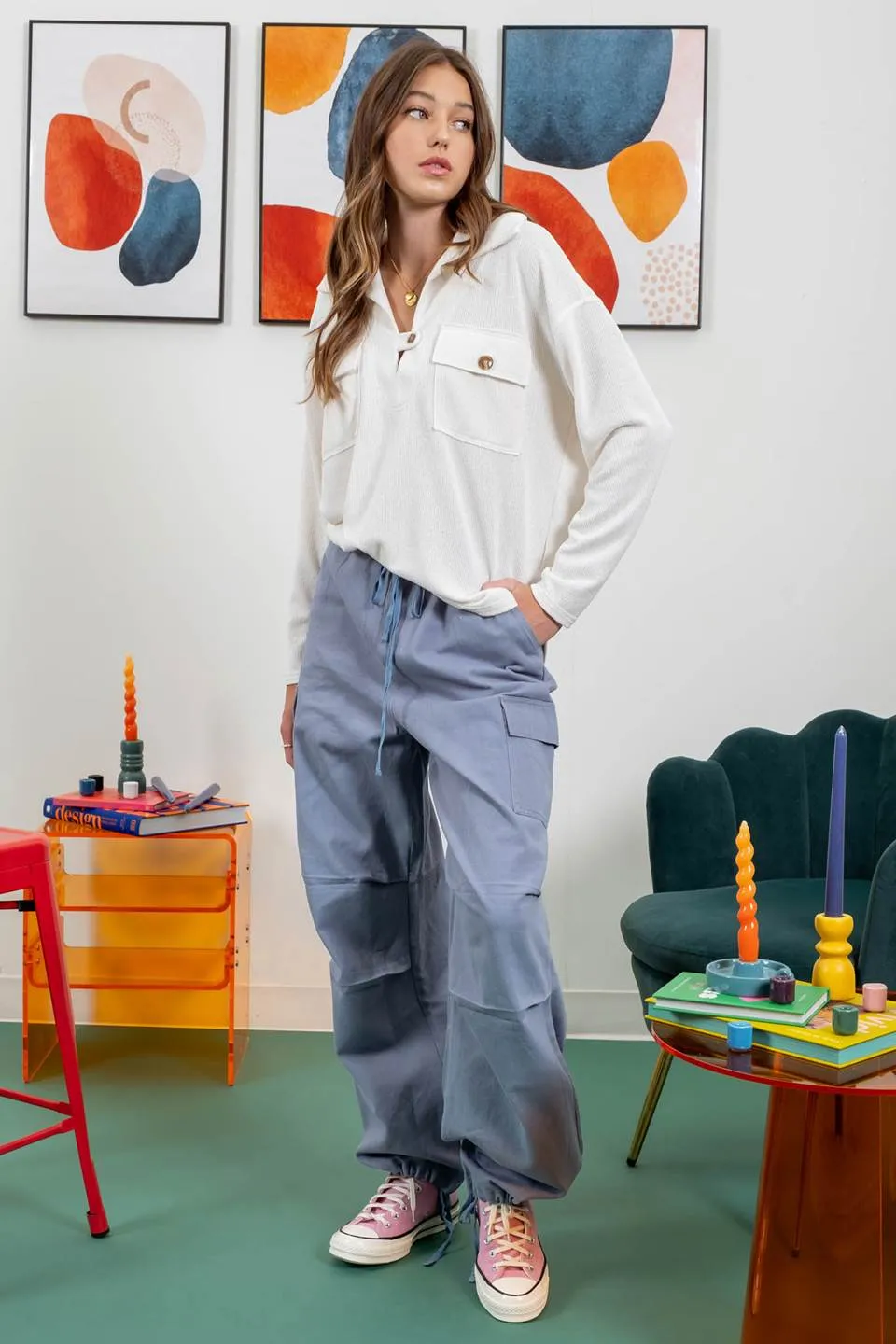 V NECK TAB BUTTON LONG SLEEVE KNIT TOP sold by Blu Pepper product image thumbnail 5