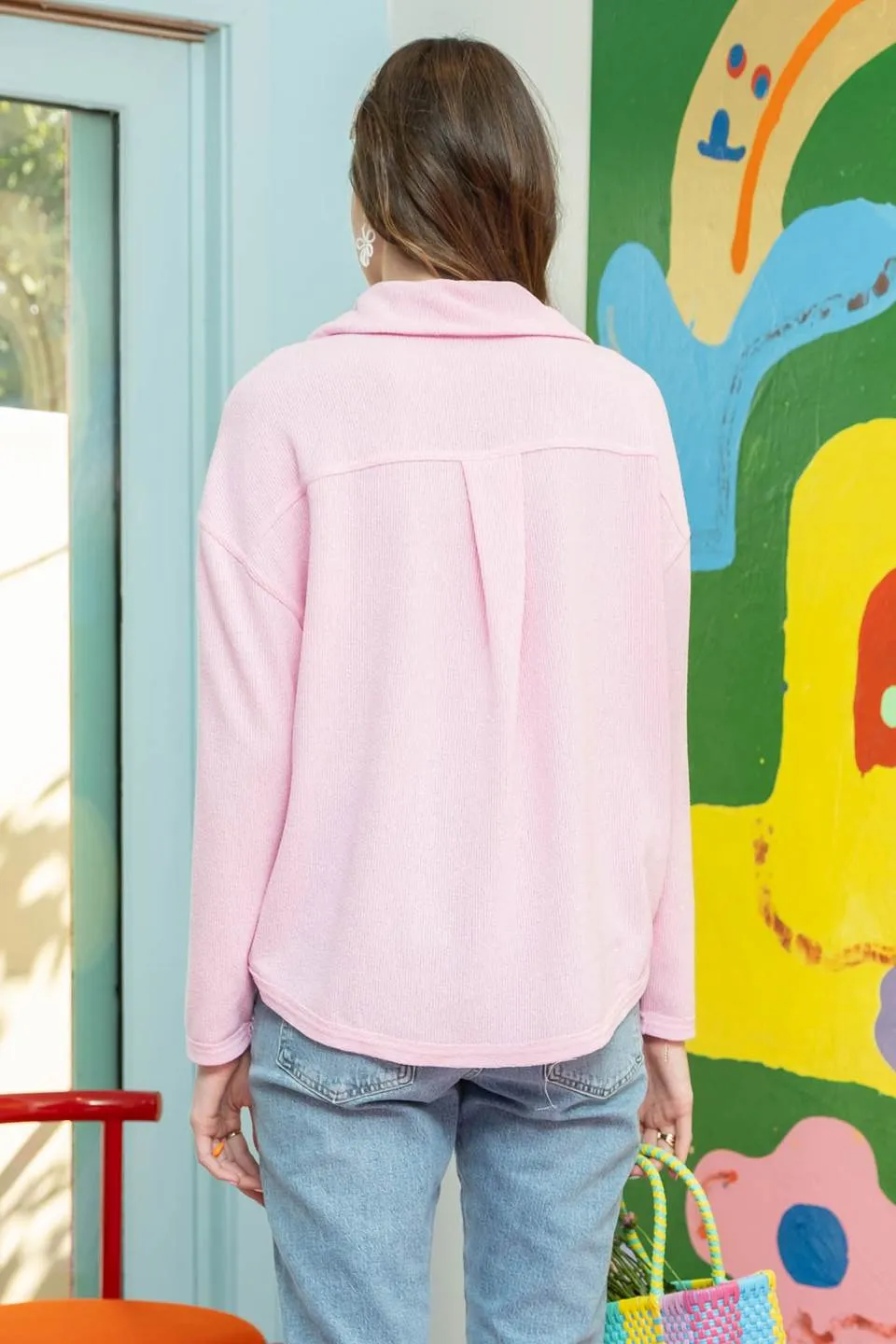 V NECK TAB BUTTON LONG SLEEVE KNIT TOP sold by Blu Pepper product image thumbnail 2