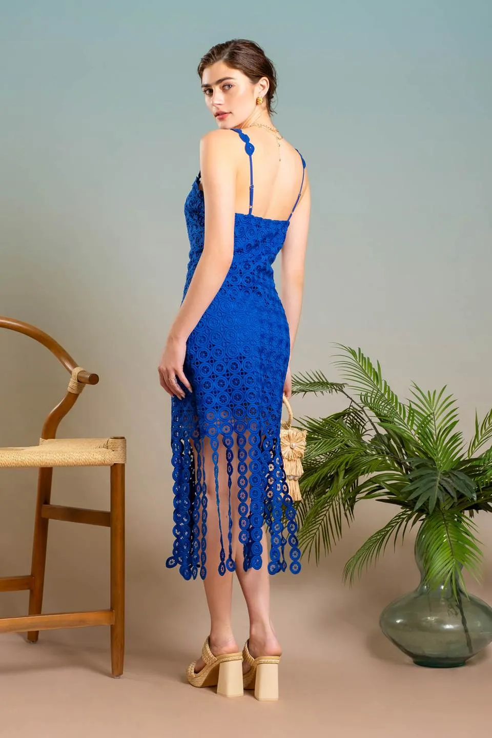EYELET LACE FRINGE MIDI DRESS sold by Blu Pepper product image thumbnail 2