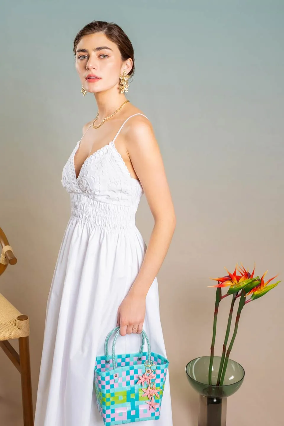 V NECK LACE TRIM MIDI DRESS sold by Blu Pepper product image thumbnail 4