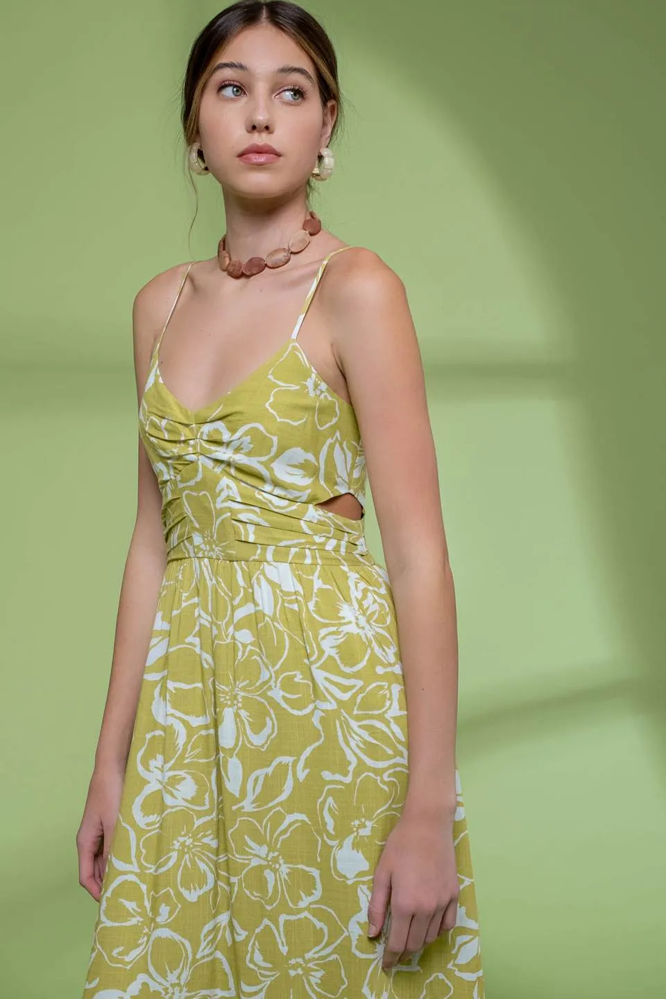 FLORAL WAIST CUT OUT MIDI DRESS sold by Blu Pepper