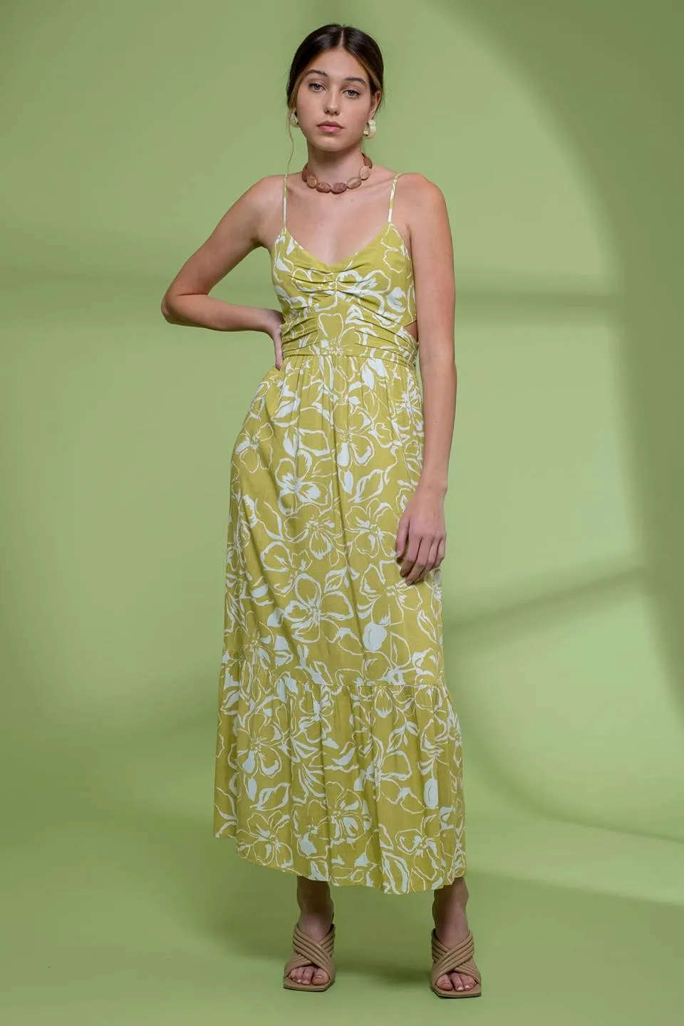 FLORAL WAIST CUT OUT MIDI DRESS sold by Blu Pepper product image thumbnail 4