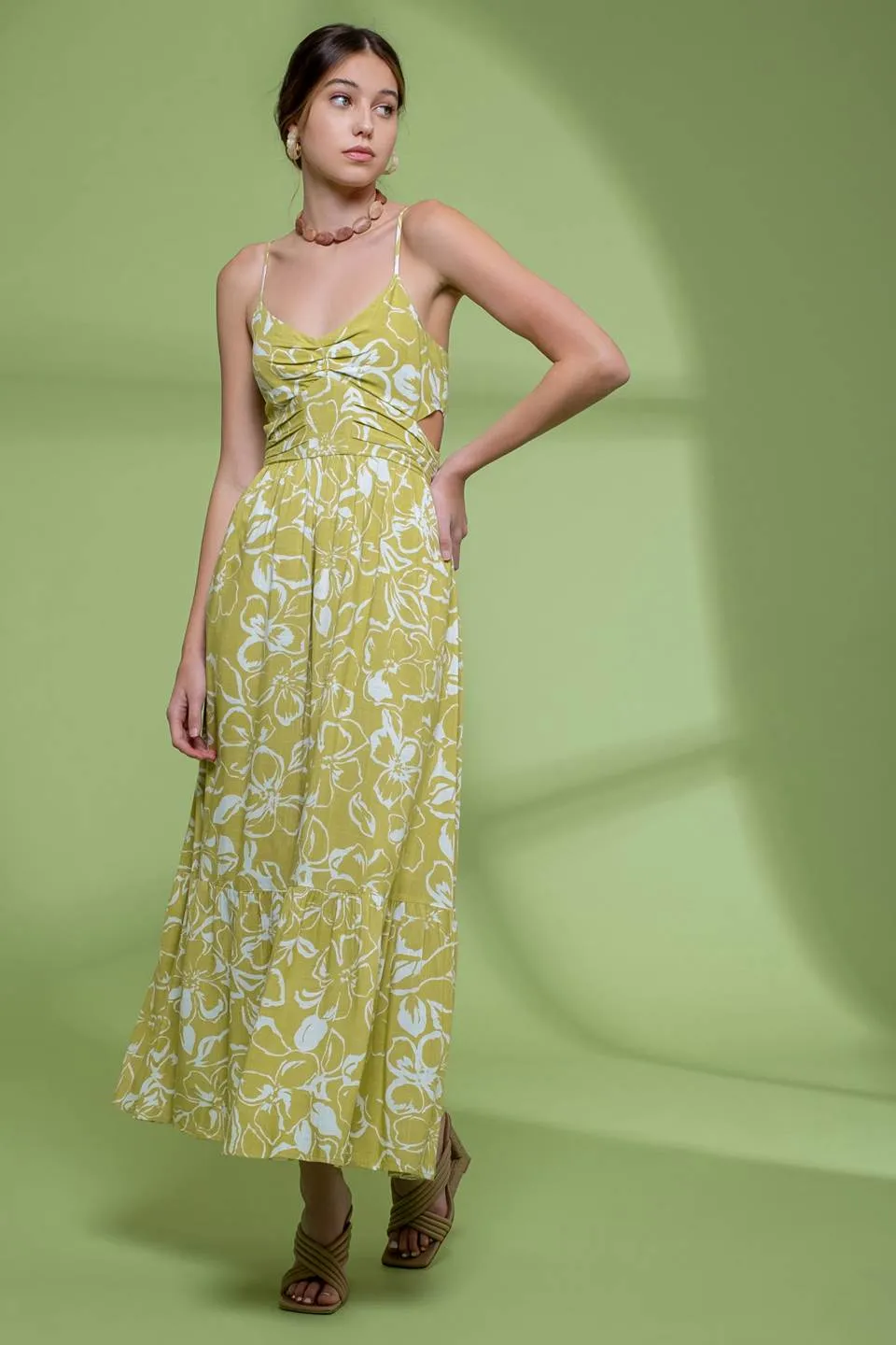 FLORAL WAIST CUT OUT MIDI DRESS sold by Blu Pepper product image thumbnail 3