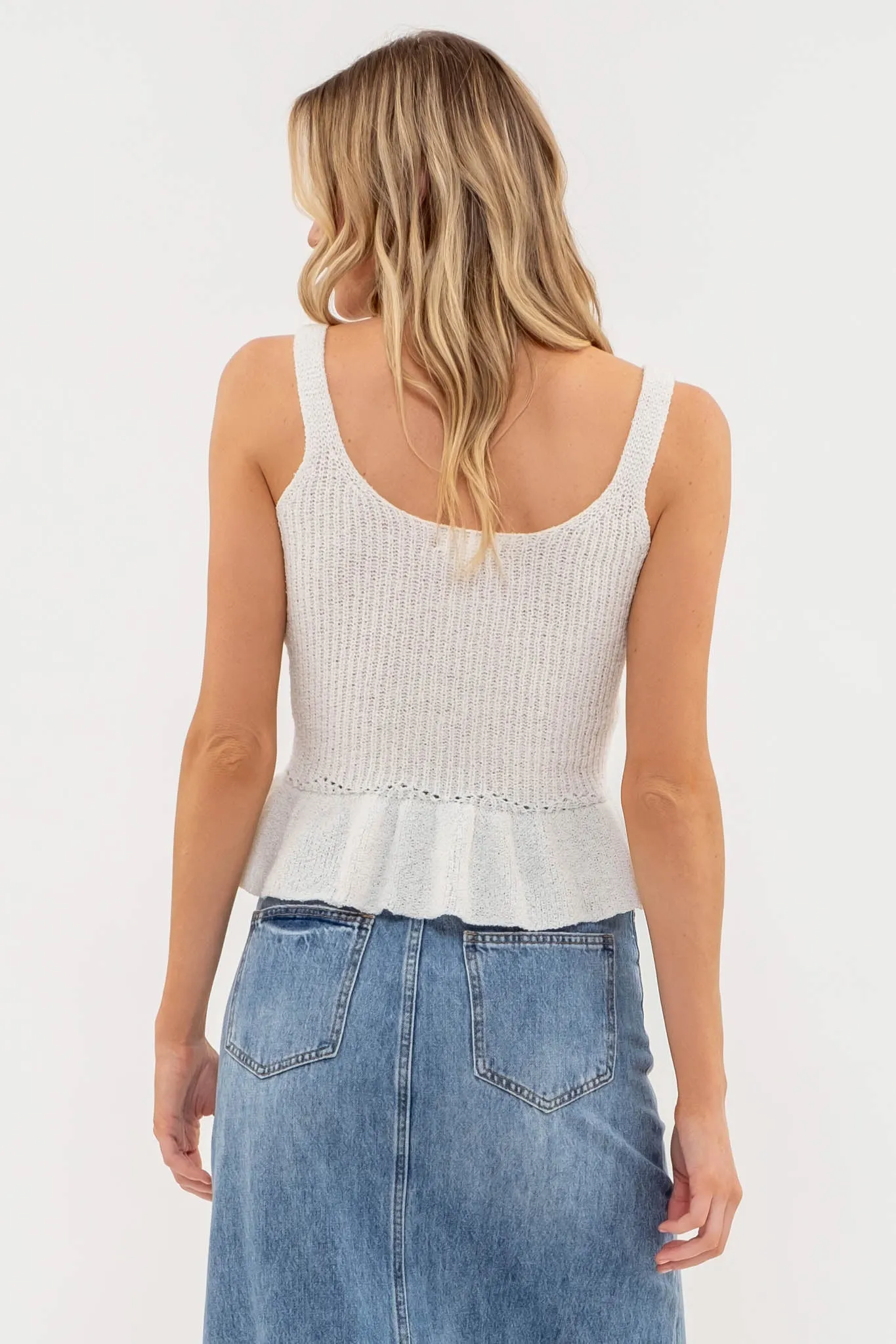 RUFFLE HEM SLEEVELESS SWEATER KNIT TOP sold by Blu Pepper product image thumbnail 2