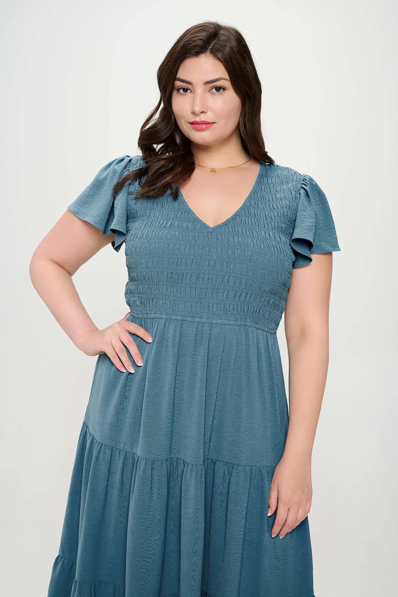 PLUS FLUTTER SLEEVE MIDI DRESS sold by Blu Pepper