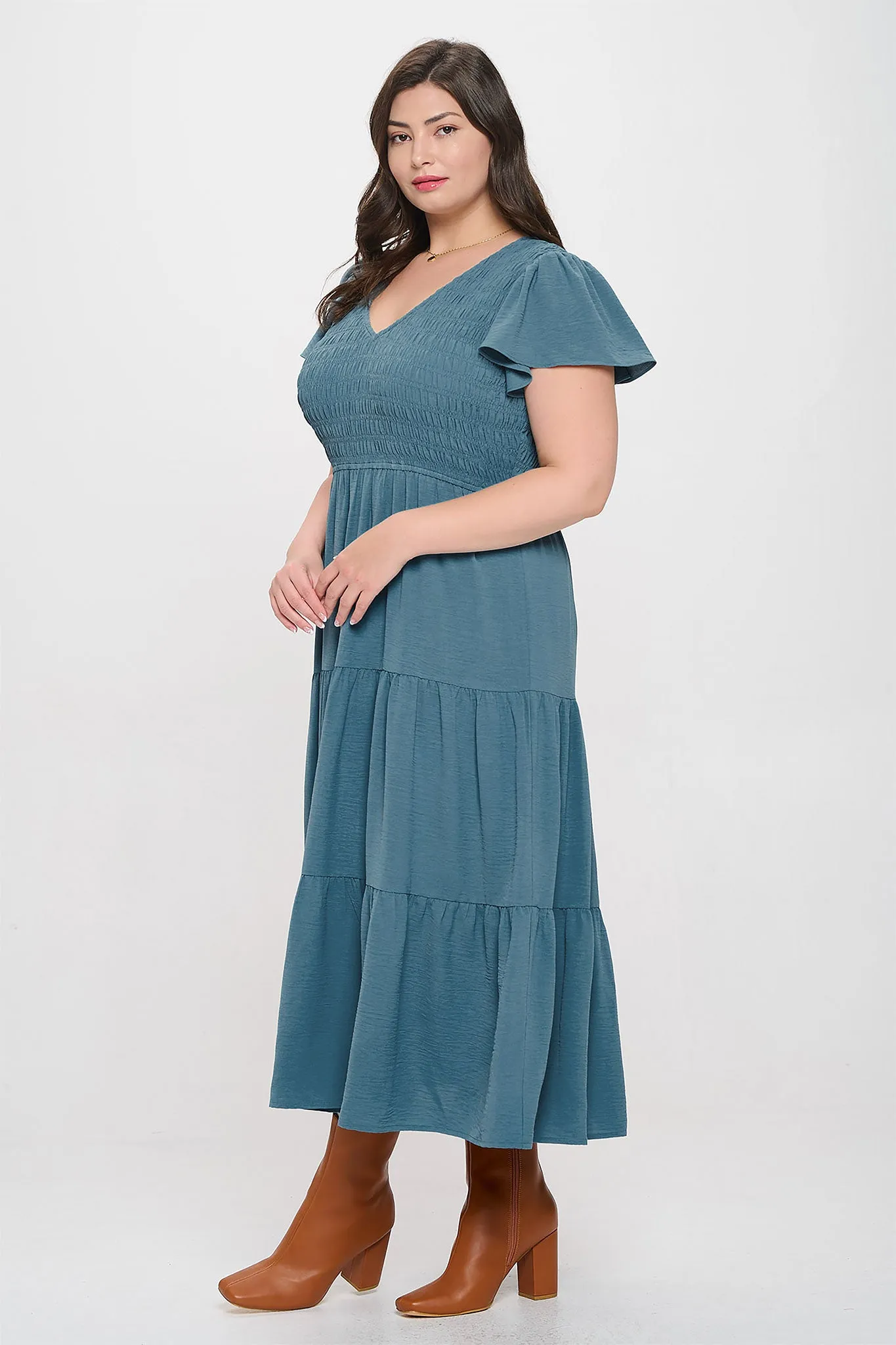 PLUS FLUTTER SLEEVE MIDI DRESS sold by Blu Pepper product image thumbnail 3