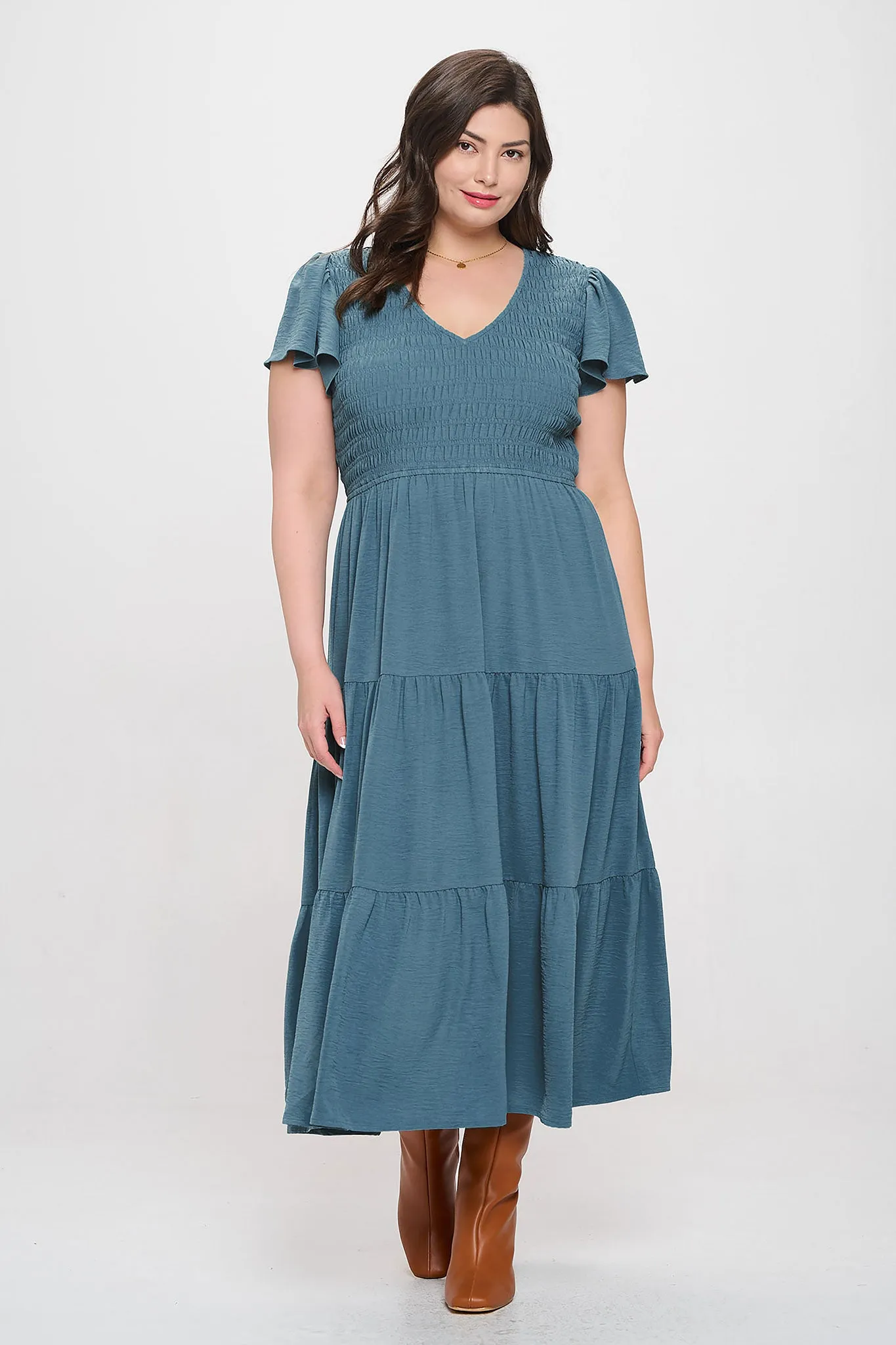 PLUS FLUTTER SLEEVE MIDI DRESS sold by Blu Pepper product image thumbnail 4