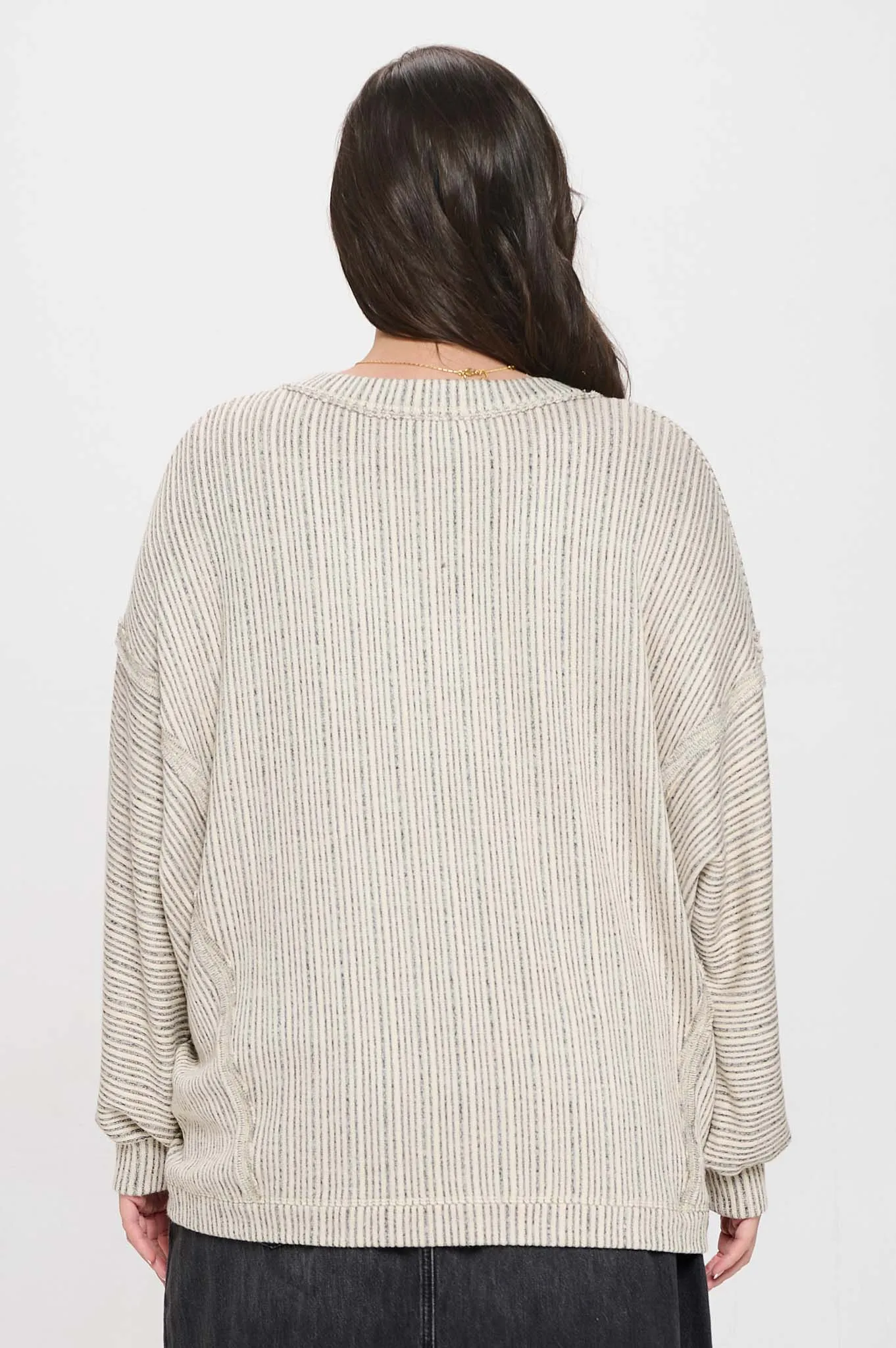 PLUS STRIPED DROP SHOULDER V NECK KNIT TOP sold by Blu Pepper product image thumbnail 2