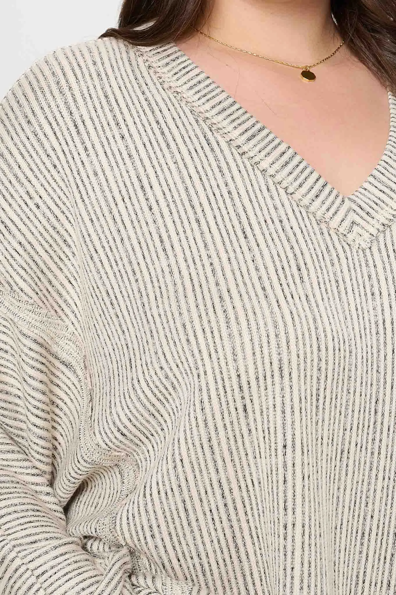 PLUS STRIPED DROP SHOULDER V NECK KNIT TOP sold by Blu Pepper product image thumbnail 4