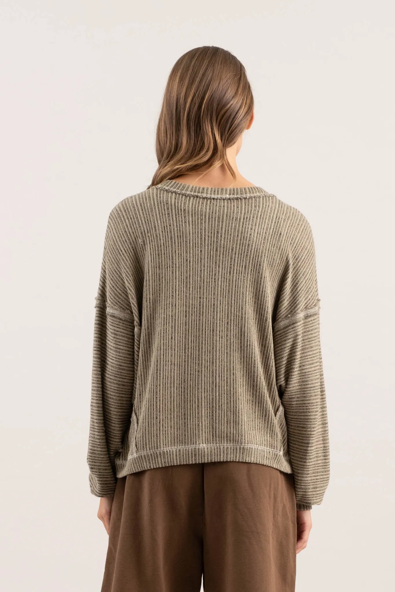 STRIPED DROP SHOULDER V NECK KNIT TOP sold by Blu Pepper product image thumbnail 2