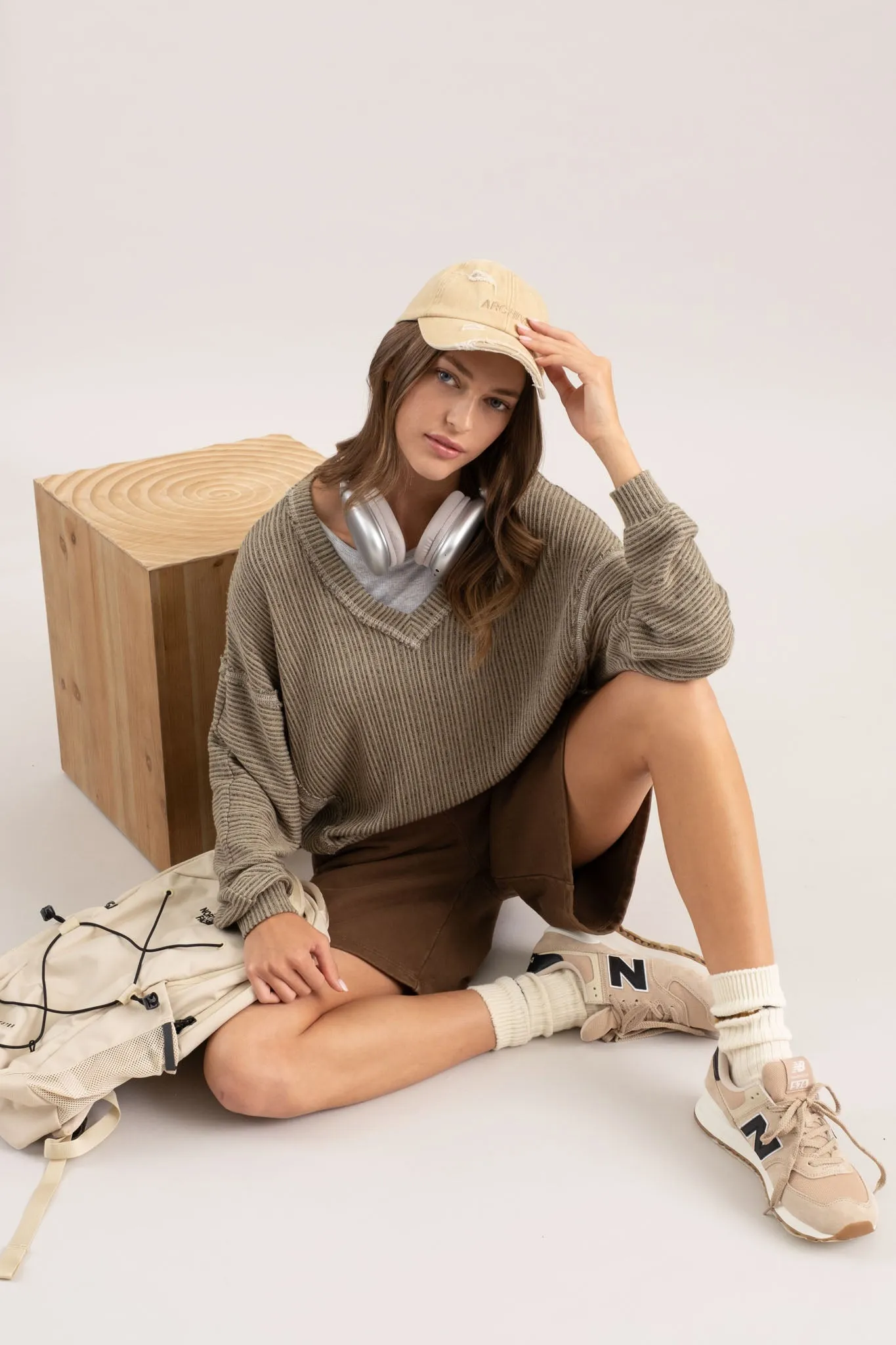 STRIPED DROP SHOULDER V NECK KNIT TOP sold by Blu Pepper product image thumbnail 5