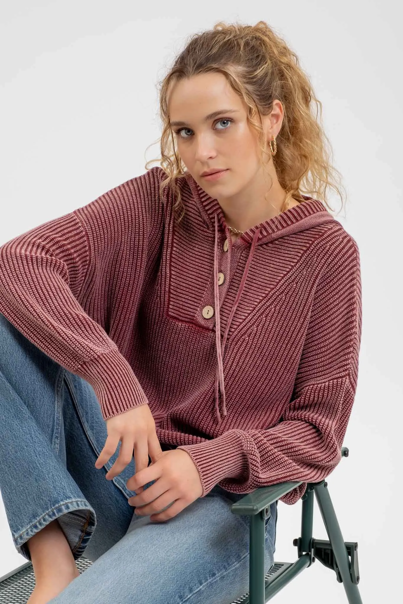 HOODED HENLEY KNIT SWEATSHIRT sold by Blu Pepper product image thumbnail 5