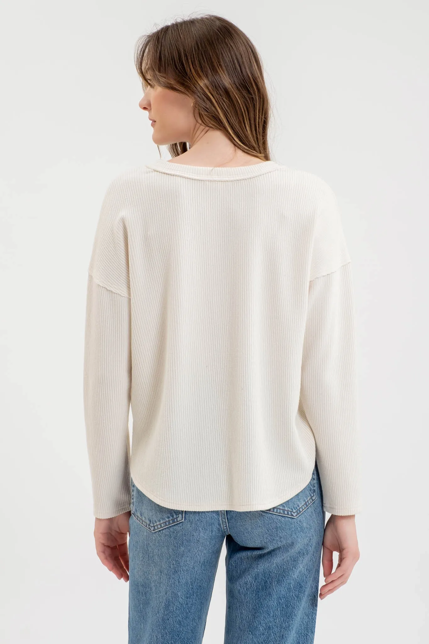 HALF BUTTON V NECK LONG SLEEVE KNIT TOP sold by Blu Pepper product image thumbnail 2