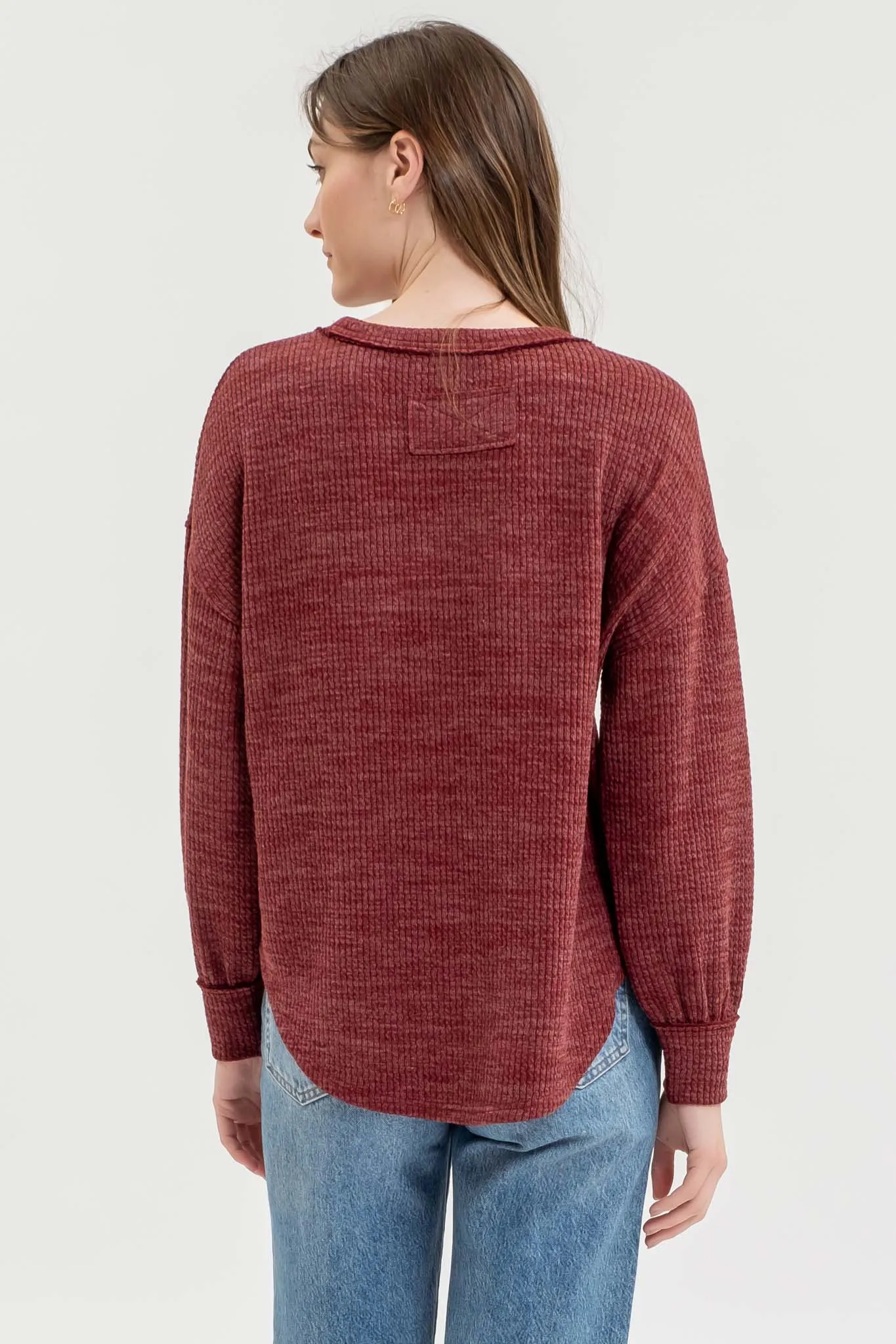 DROP SHOULDER LONG SLEEVE SWEATER KNIT TOP sold by Blu Pepper product image thumbnail 2