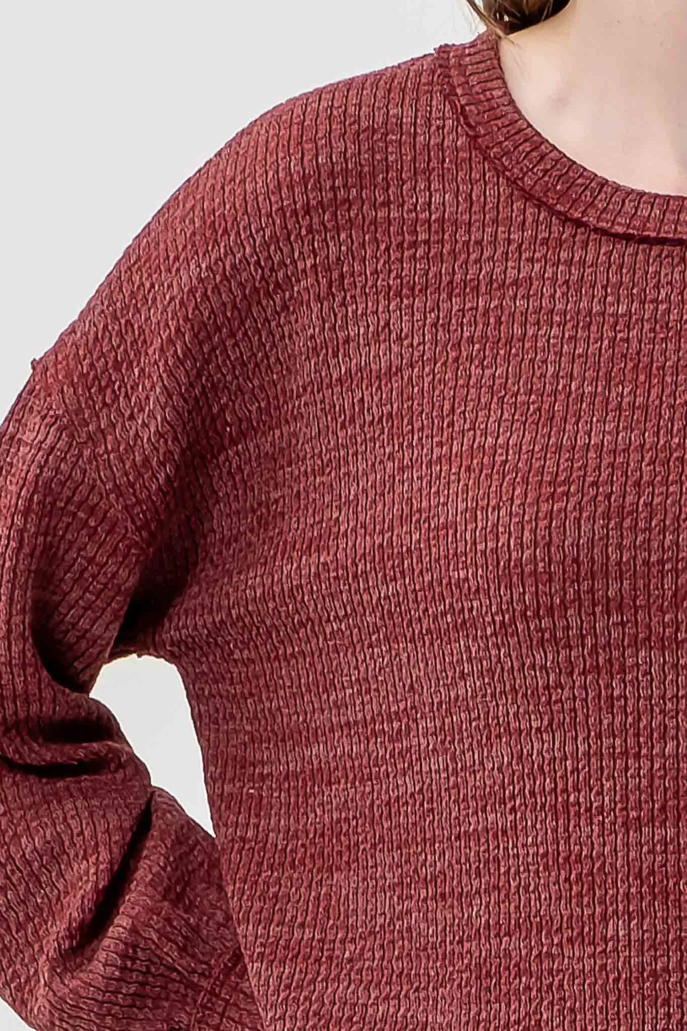 DROP SHOULDER LONG SLEEVE SWEATER KNIT TOP sold by Blu Pepper product image thumbnail 4